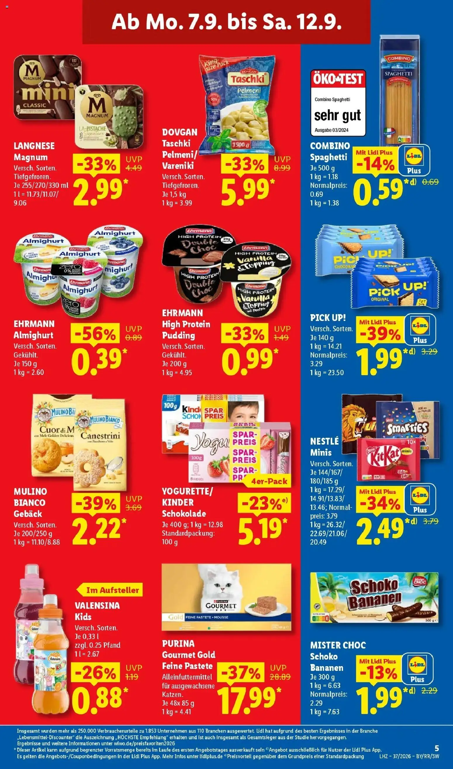 Lidl Prospekt Hagen (ab 07.09.2026) zum Blättern » Angebote | Seite: 19 | Produkte: Spaghetti, Smarties, Pudding, Valensina