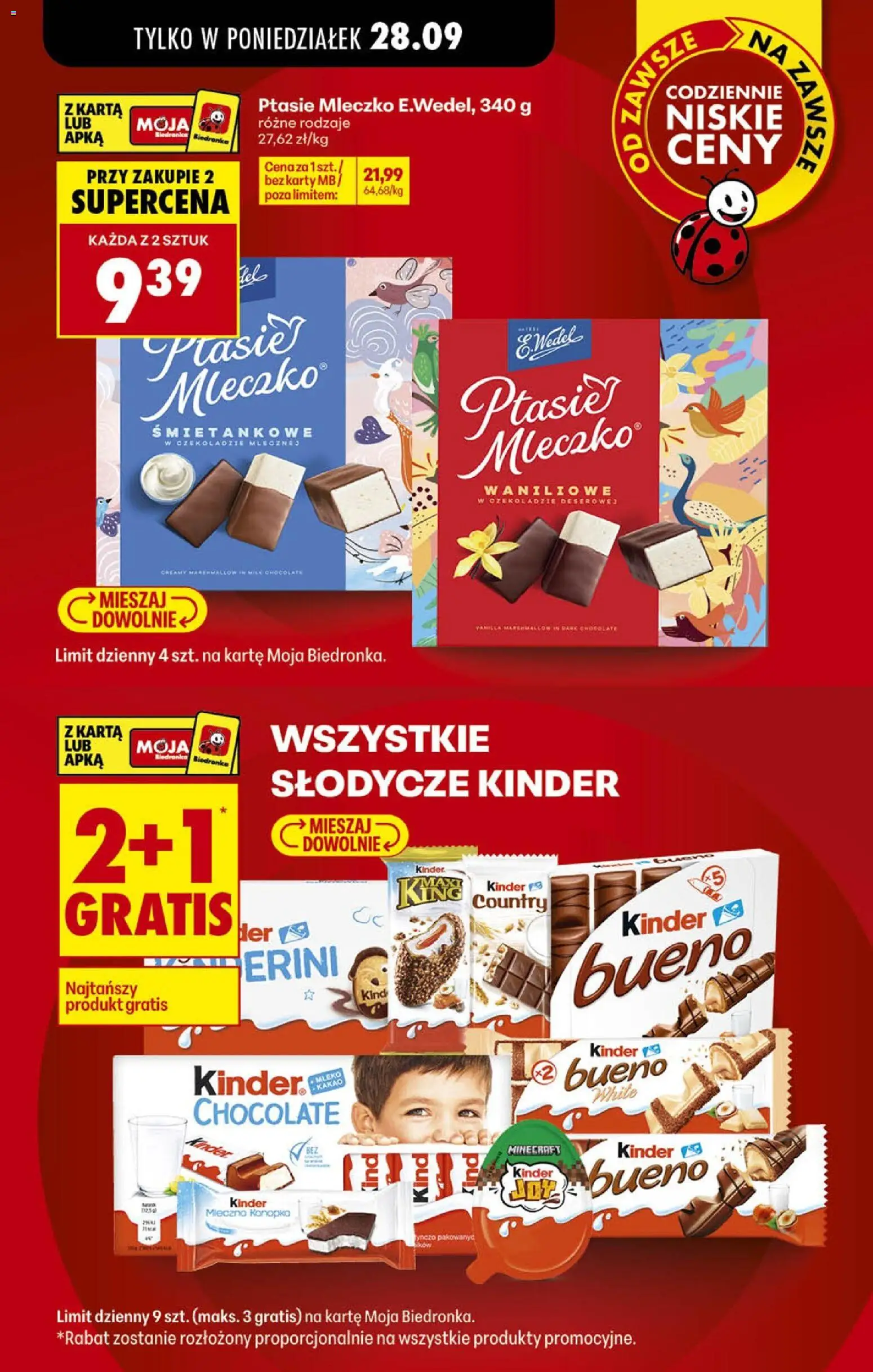 Biedronka Polsko leták - Codziennie niskie ceny od 28.09.2026 | Strana: 2 | Produkty: Mléko, Kakao, Kinder