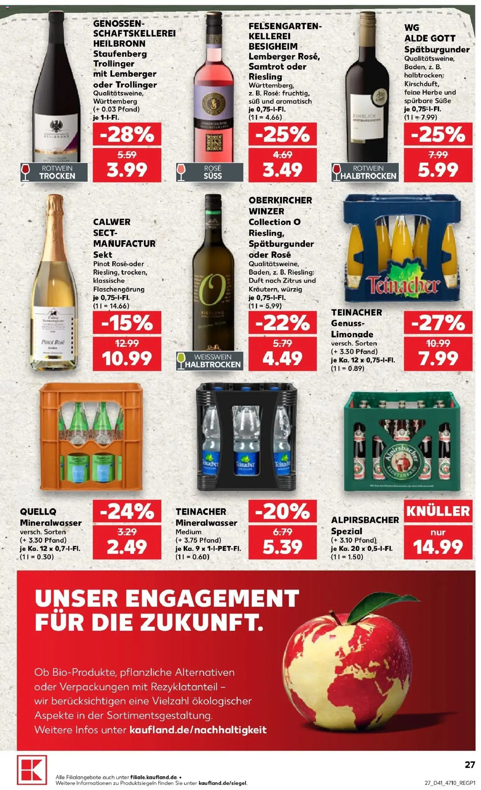 Prospekt Kaufland ab 08.10.2026 » Angebote Online zum Blättern | Seite: 27 | Produkte: Weißwein, Rotwein, Sekt, Mineralwasser