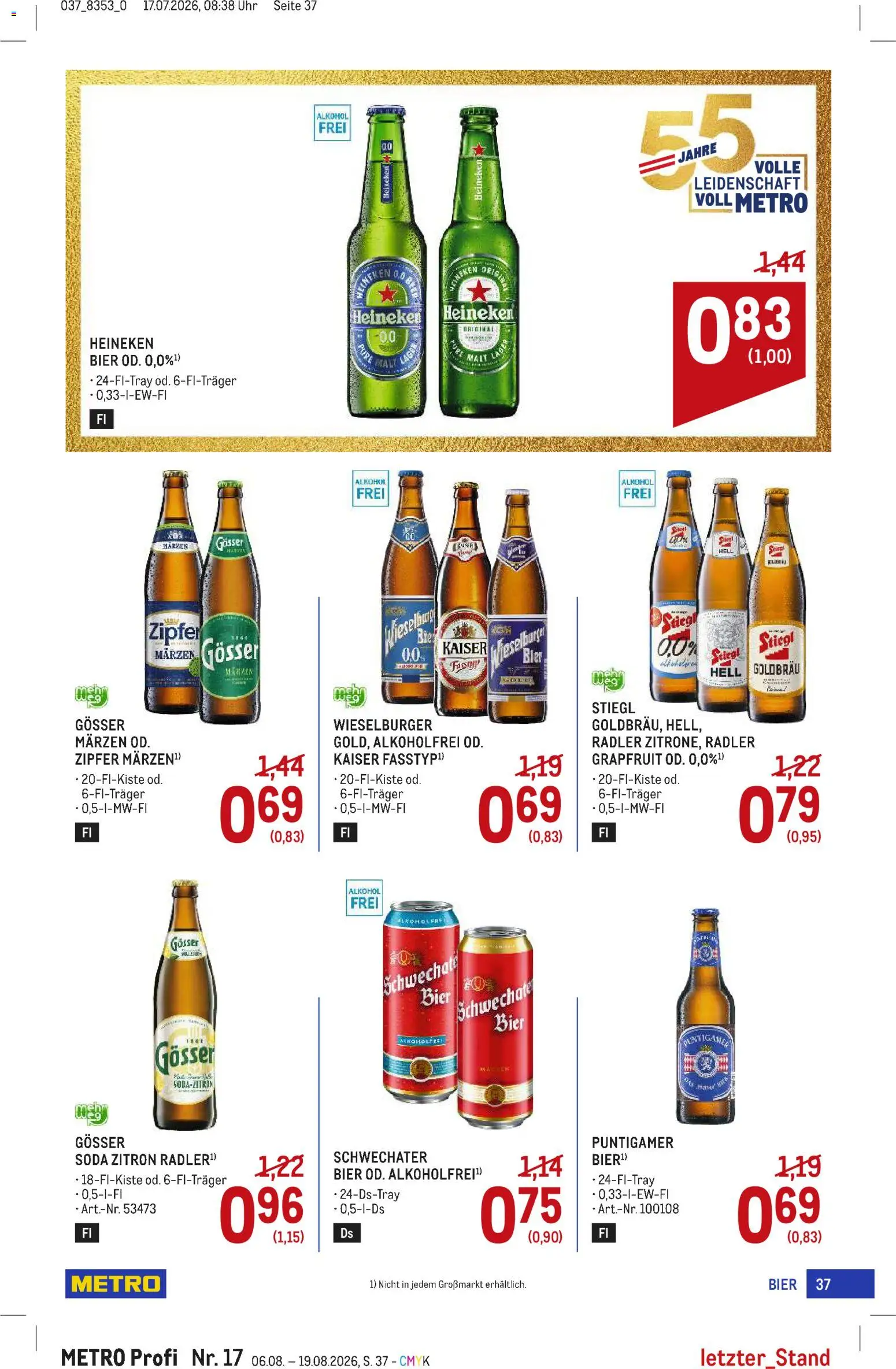 Metro angebote Profi gültig ab 06.08.2026 | Seite: 37 | Produkte: Uhr, Radler, Bier