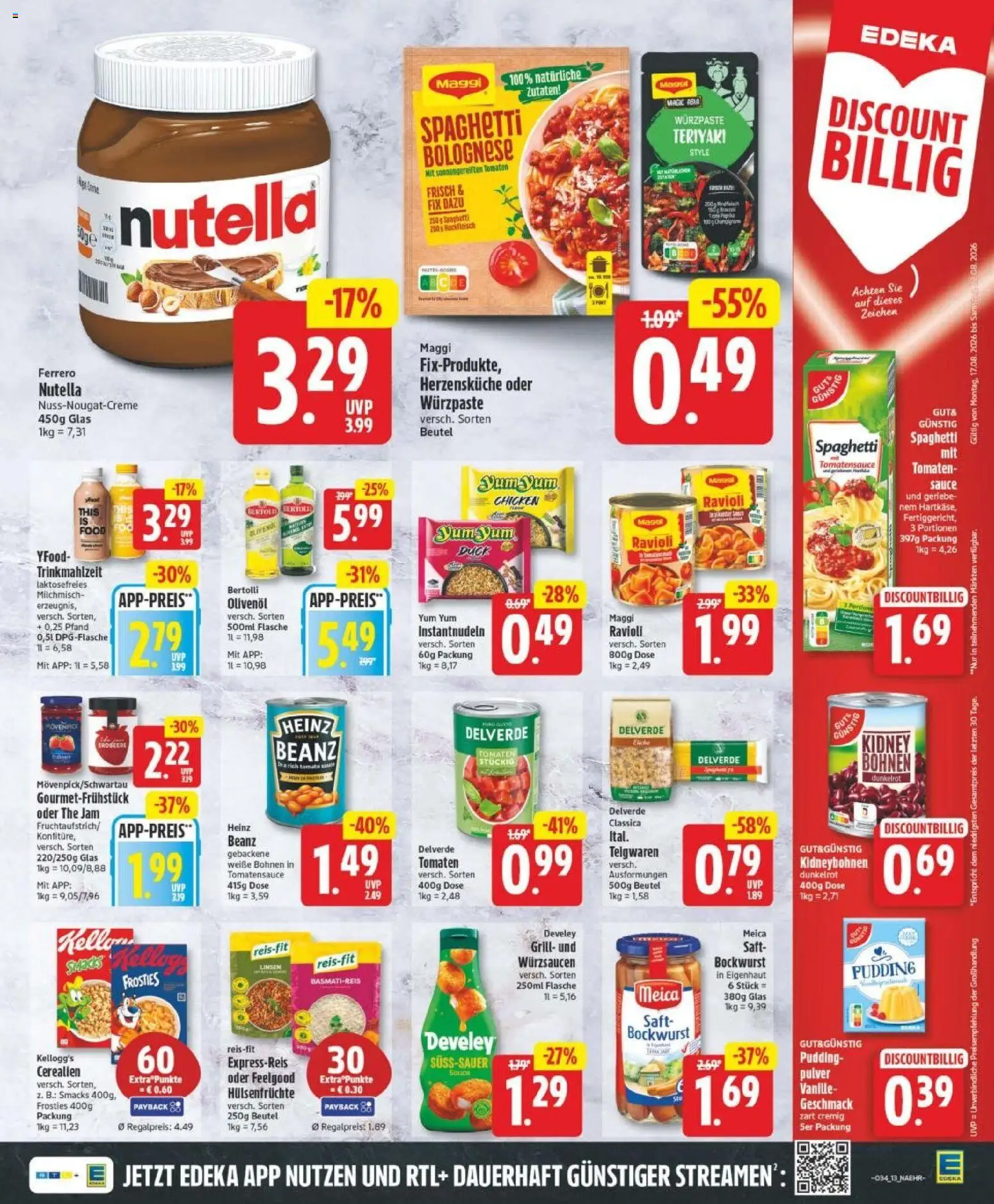 Edeka Prospekt Hannover – gültig ab 17.08.2026 | Seite: 13 | Produkte: Basmatireis, Olivenol, Bertolli olivenol, Kellogg's