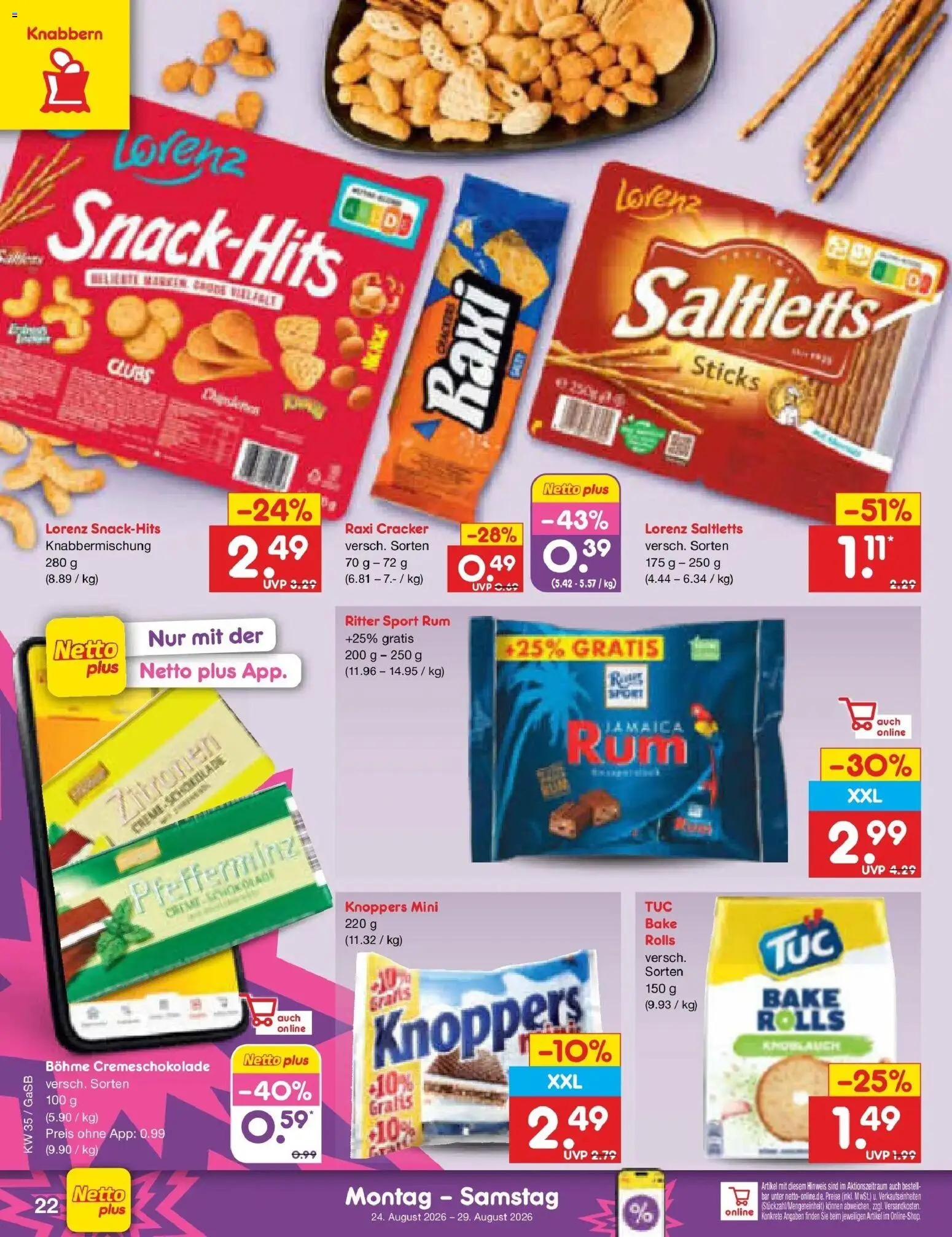 Netto Marken-Discount Prospekt Oldenburg – gültig ab 24.08.2026 | Seite: 34 | Produkte: Rum, Ritter sport, Knoppers, Zitronen