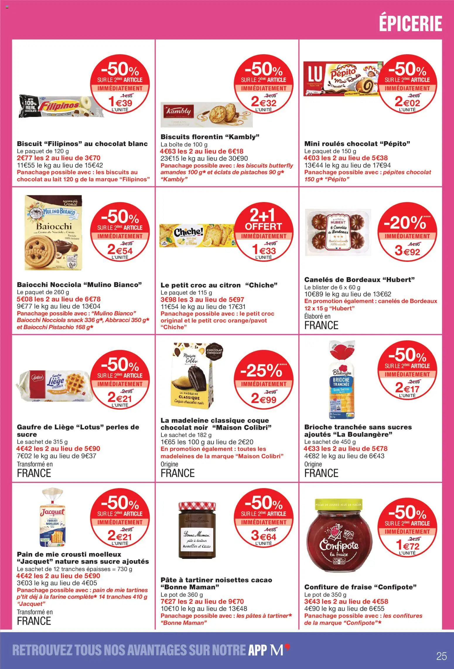 {H1} | Page: 25 | Produits: Cacao, Pistaches, Pain de mie, Biscuits