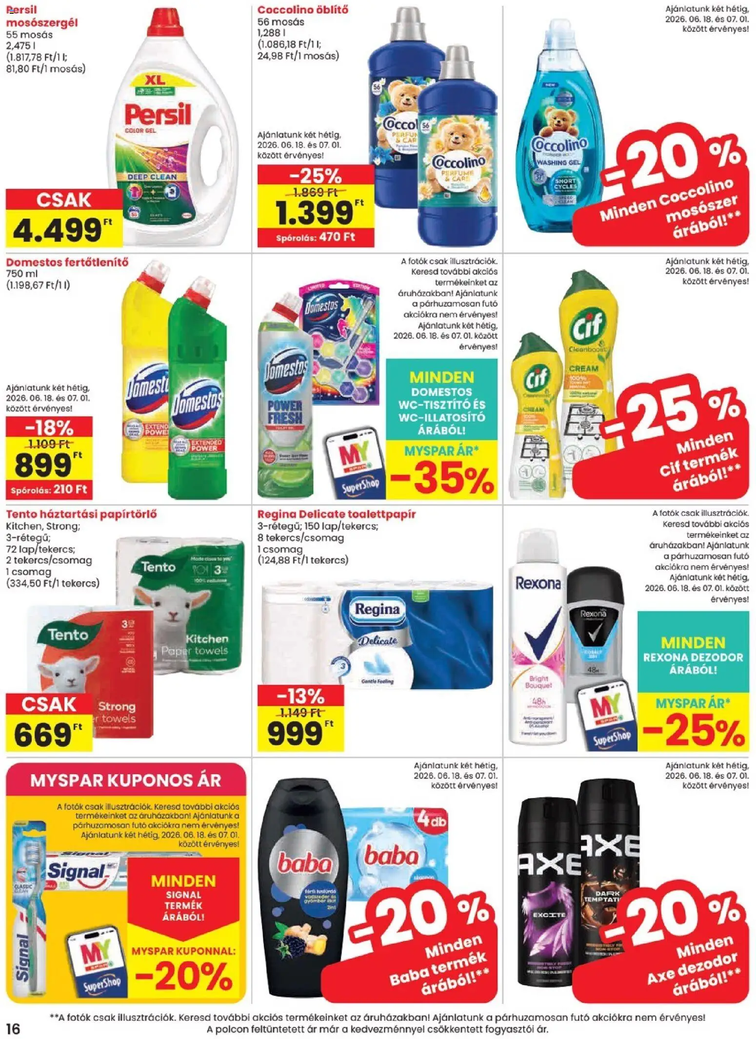 Spar akciós ujság - amely érvényes a következő dátumtól: 18.06.2026 | Oldal: 16 | Termékek: Persil, Papírtörlő, Öblítő, Dezodor