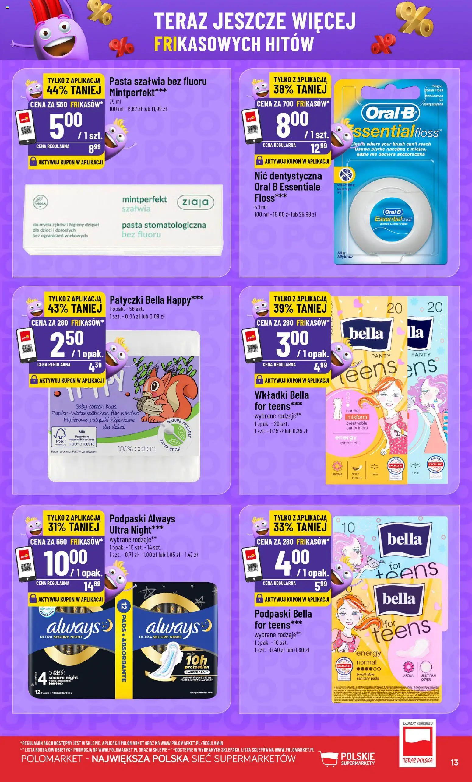Nowa POLOmarket gazetka od jutra 09.09.2026 | Strona: 13 | Produkty: Podpaski bella, Podpaski always, Podpaski, Pasta