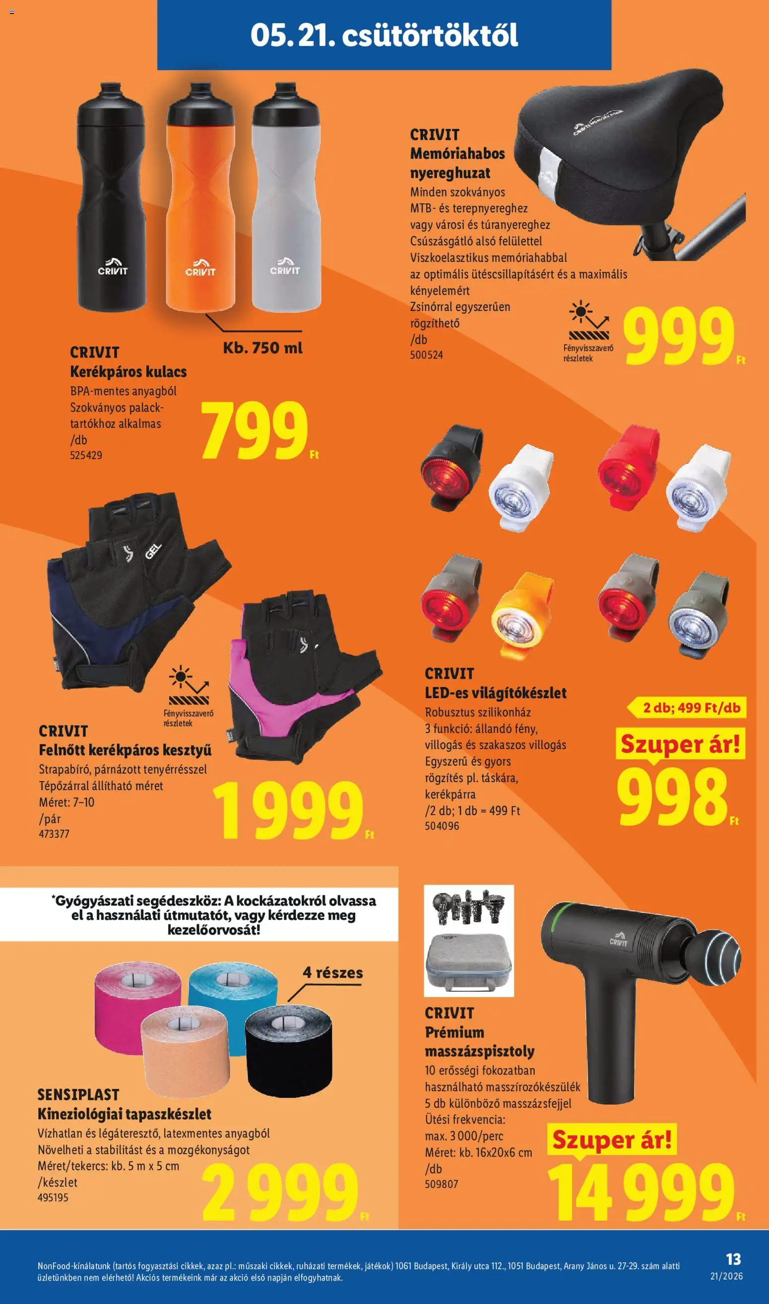 Lidl akciós ujság - amely érvényes a következő dátumtól: 21.05.2026 | Oldal: 13 | Termékek: Kesztyű, Játékok, Kulacs