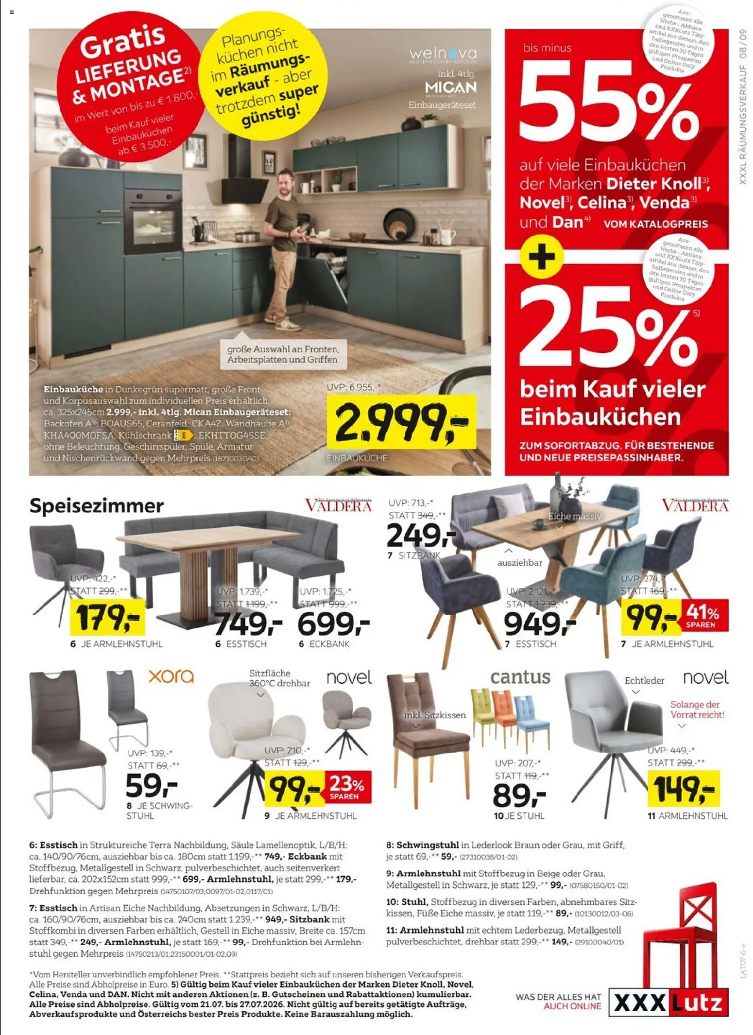 XXXLutz Flugblatt gültig ab 21.07.2026 | Seite: 9 | Produkte: Kühlschrank, Stuhl
