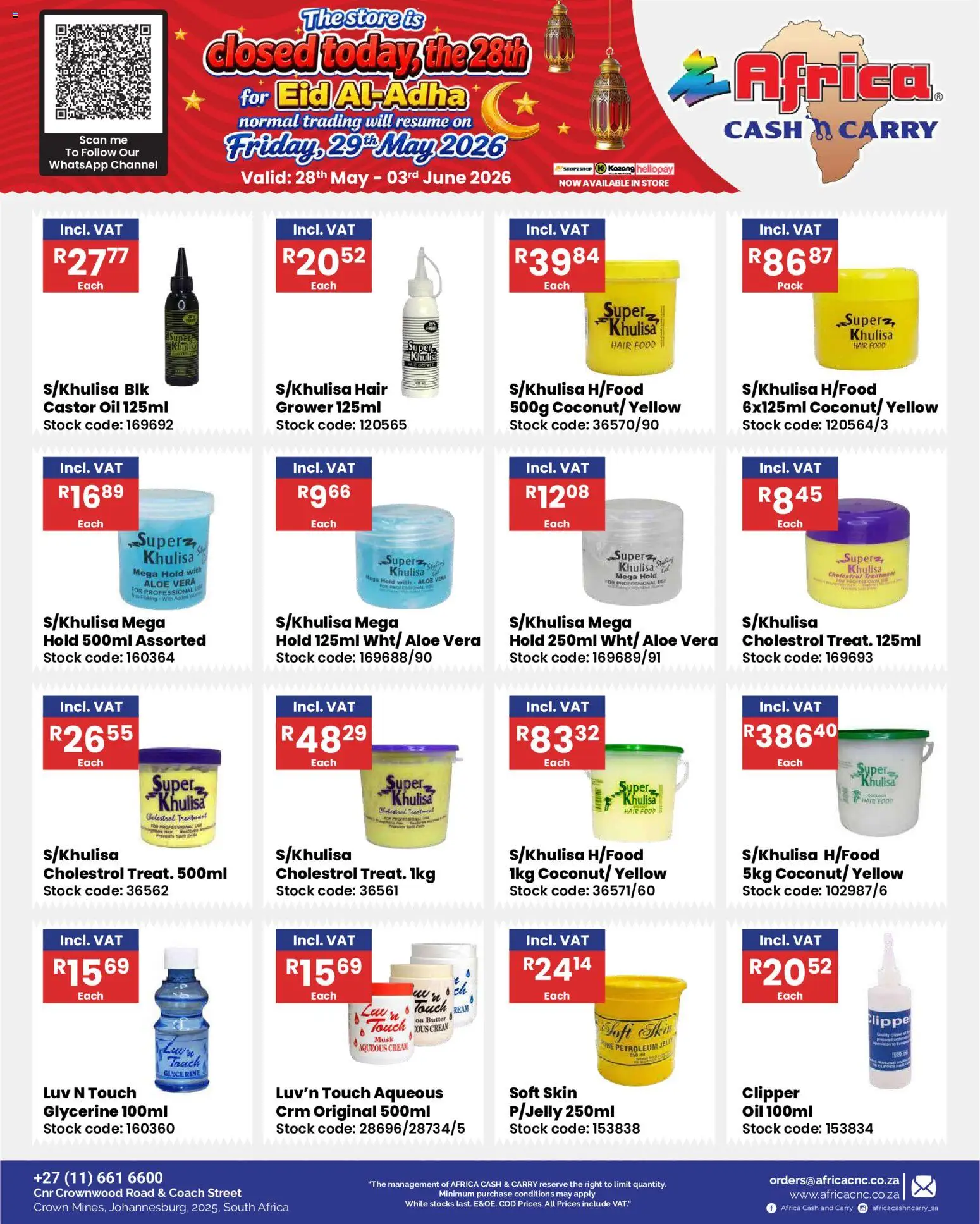 New Africa Cash & Carry catalogue – valid from 28.05.2026 | Page: 56 | Products: Oil, Cream, Stock, Petroleum jelly