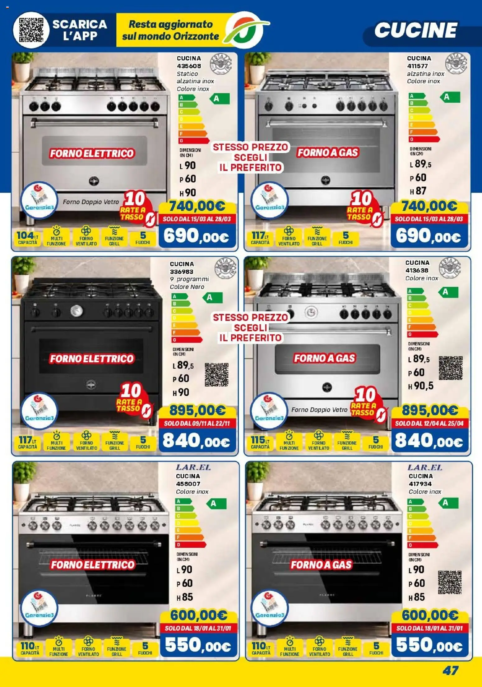 Volantino Orizzonte del 01/11/2026 | Pagina: 47 | Prodotti: Cucine, Forno, Forno elettrico