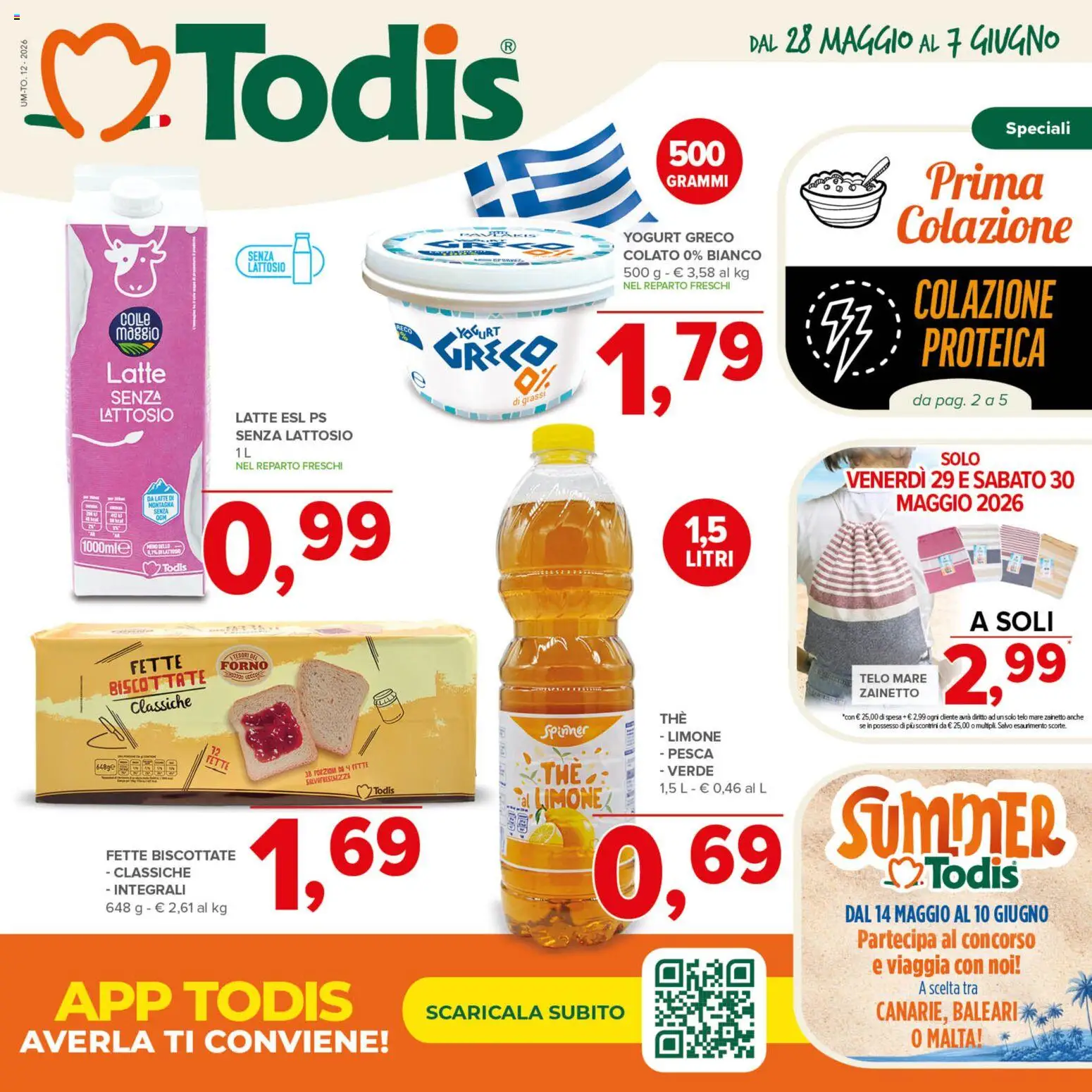 Volantino Todis del 28.05.2026 | Pagina: 1 | Prodotti: Yogurt greco, Yogurt, Limone, Latte senza lattosio