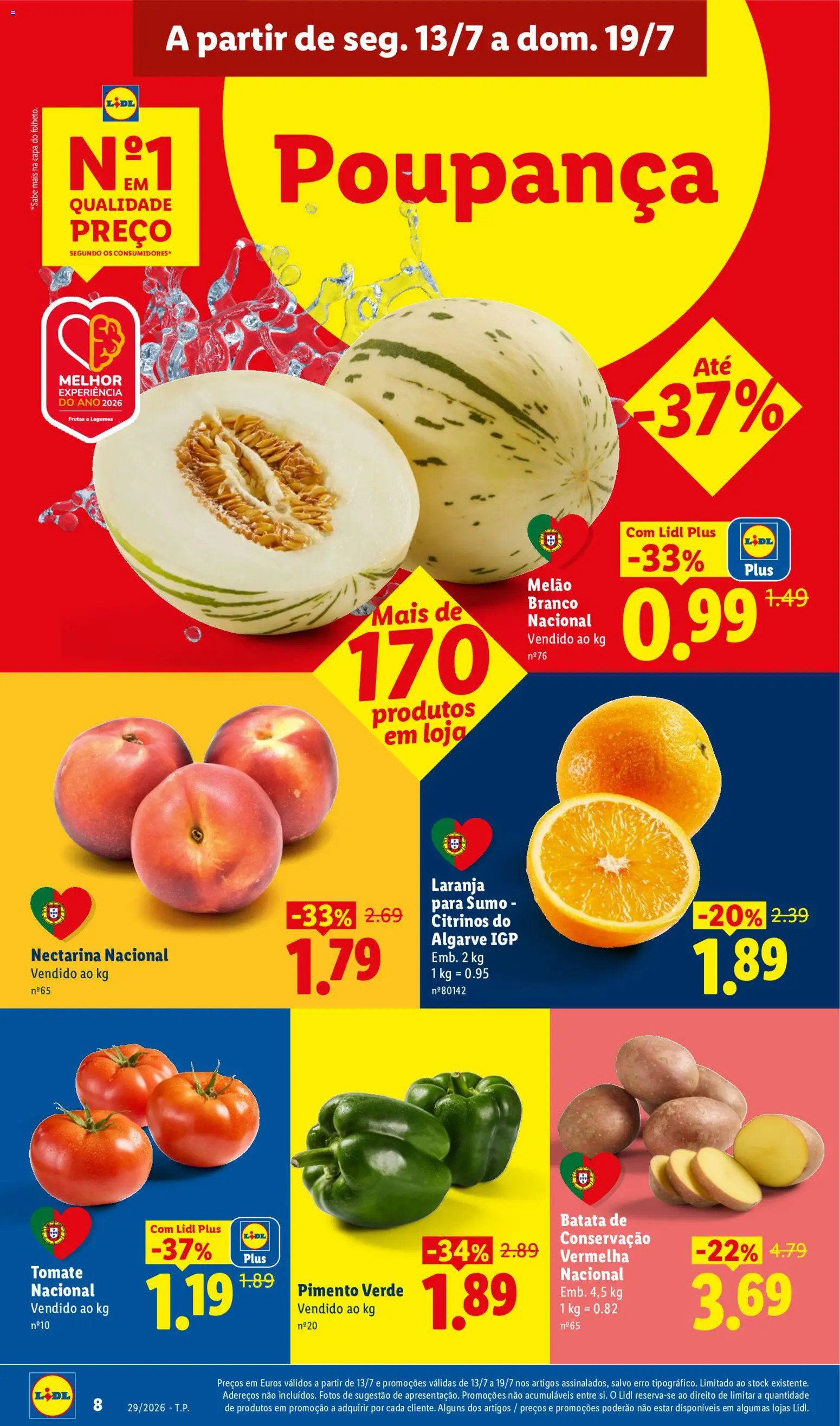 Lidl folheto │ válido de 13/07/2026 | Página: 6 | Produtos: Batata, Sumo, Tomate, Melão