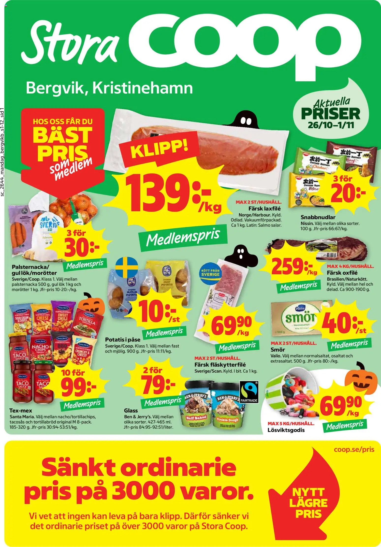 Stora Coop reklamblad aktuell från 26/10/2026 | Sida: 1 | Produkter: Ben, Chips, Potatis, Laxfilé