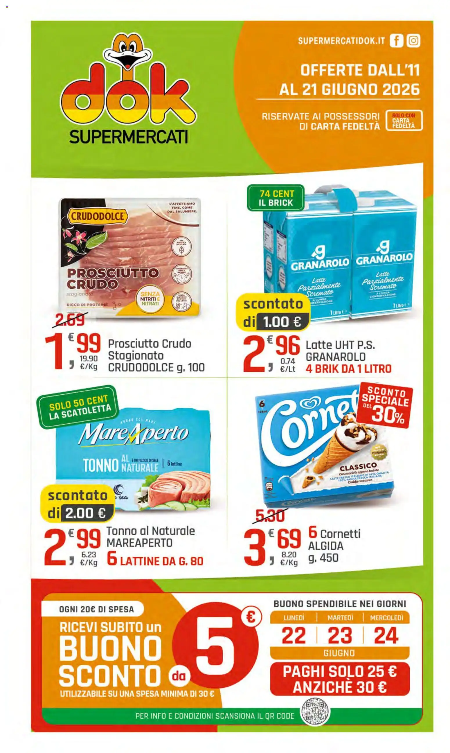 Volantino DOK del 11.06.2026 | Pagina: 1 | Prodotti: Sale, Latte, Prosciutto, Nocciole