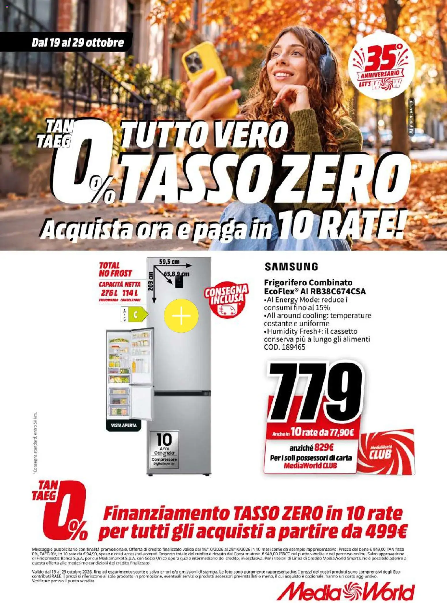 Volantino Media World del 19/10/2026 | Pagina: 54 | Prodotti: Compressore, Frigorifero, Frigorifero combinato, Samsung