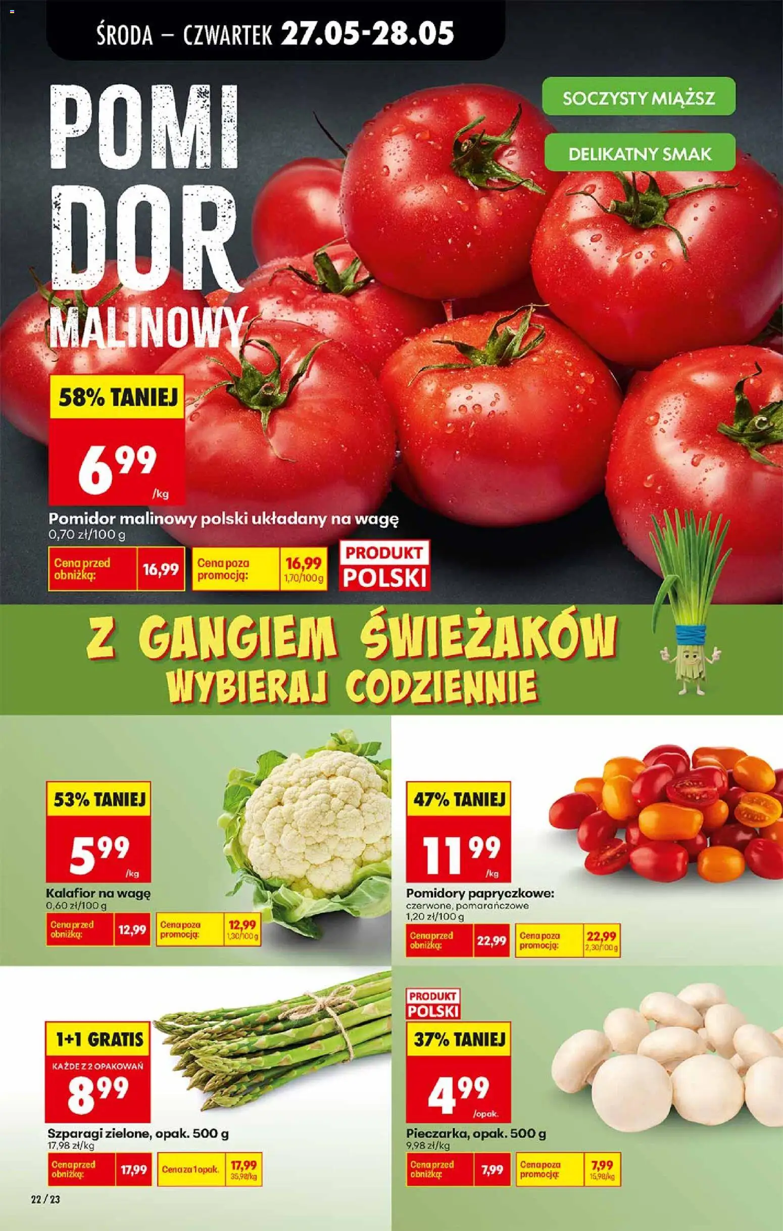 Biedronka gazetka od środy od 27.05.2026 | Strona: 22 | Produkty: Pomidor malinowy, Kalafior, Pomidory, Pomidory papryczkowe
