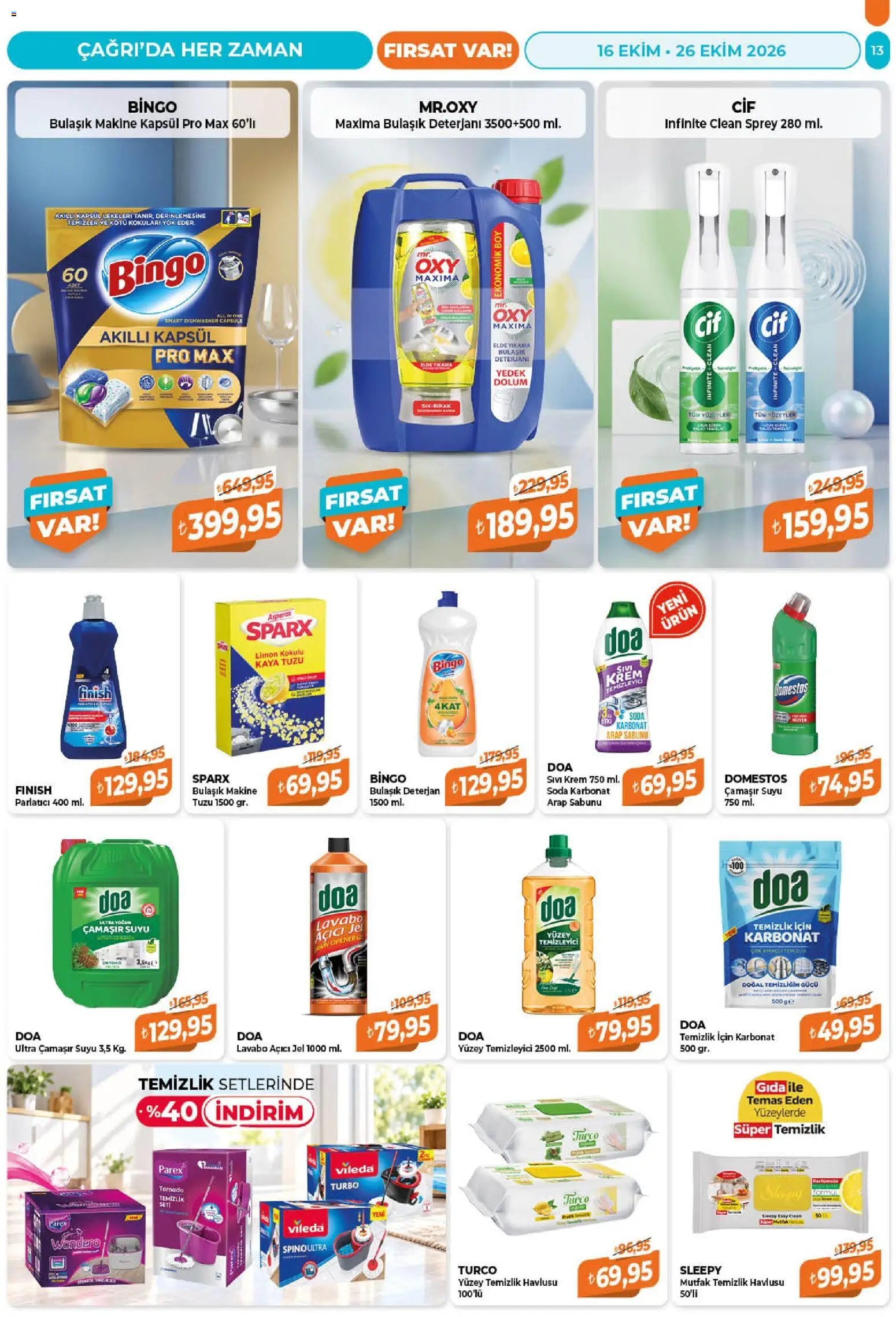 Çağrı Market Katalog - 16 Ekim 2026 tarihinden itibaren geçerlidir | Sayfa: 13 | Ürünler: Arap sabunu, Yüzey temizleyici, Lavabo açıcı, Limon