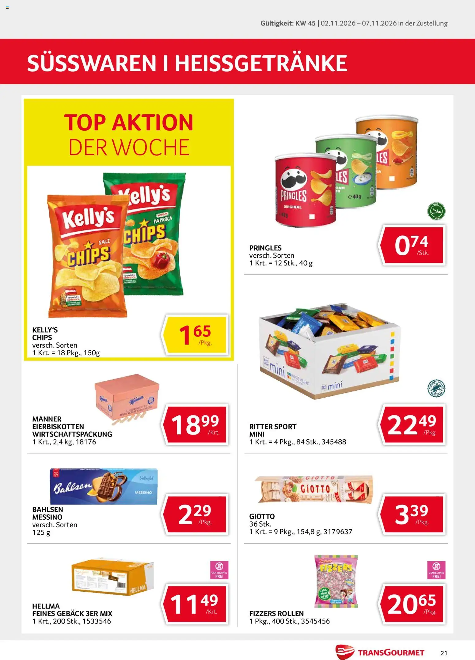 Transgourmet Flugblatt gültig ab 02.11.2026 | Seite: 21 | Produkte: Chips, Salz, Gebäck, Süßwaren