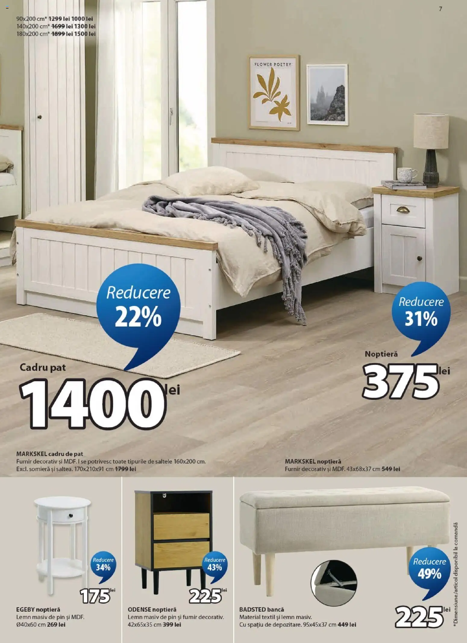 Noul catalog JYSK – valabil de la 04.08.2026 | Pagină: 7 | Produse: Pat, Noptieră, Bancă