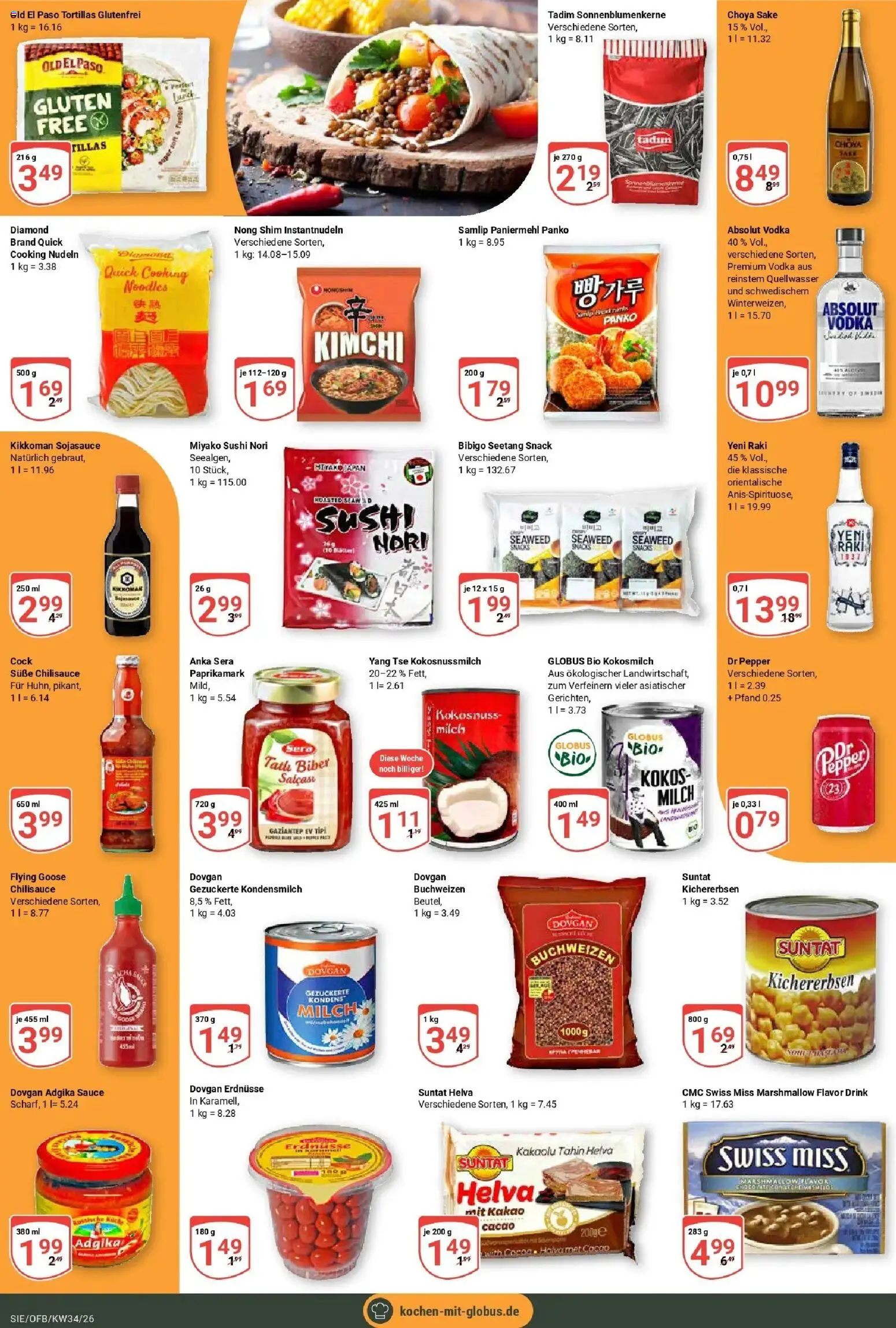 Globus Prospekt Siegen (ab 17.08.2026) » Angebote online | Seite: 21 | Produkte: Erdnüsse, Tortillas, Kokosmilch, Nudeln