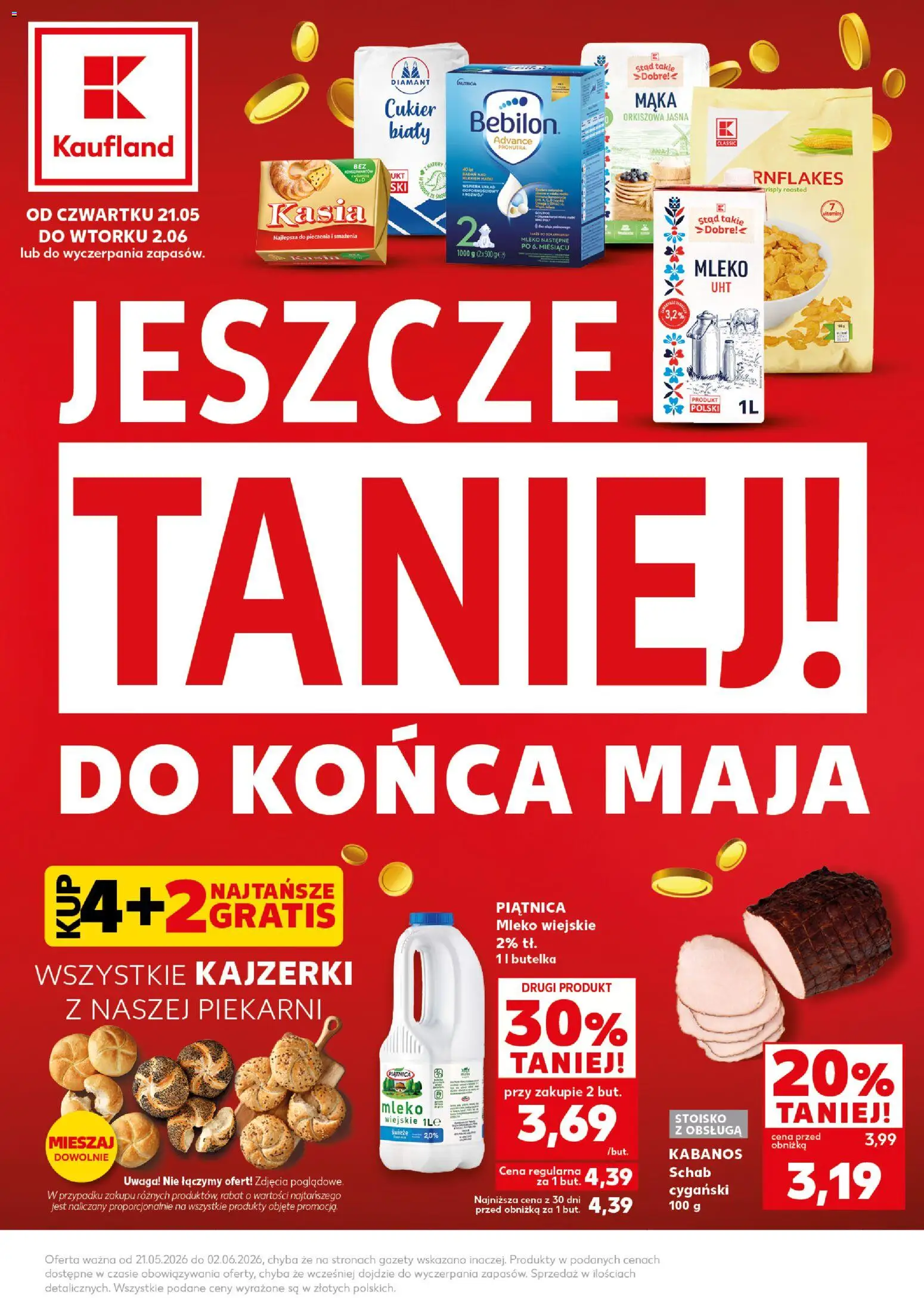 Kaufland Polsko leták - Jeszcze taniej od 21.05.2026 | Strana: 1 | Produkty: Mléko, Kabanos