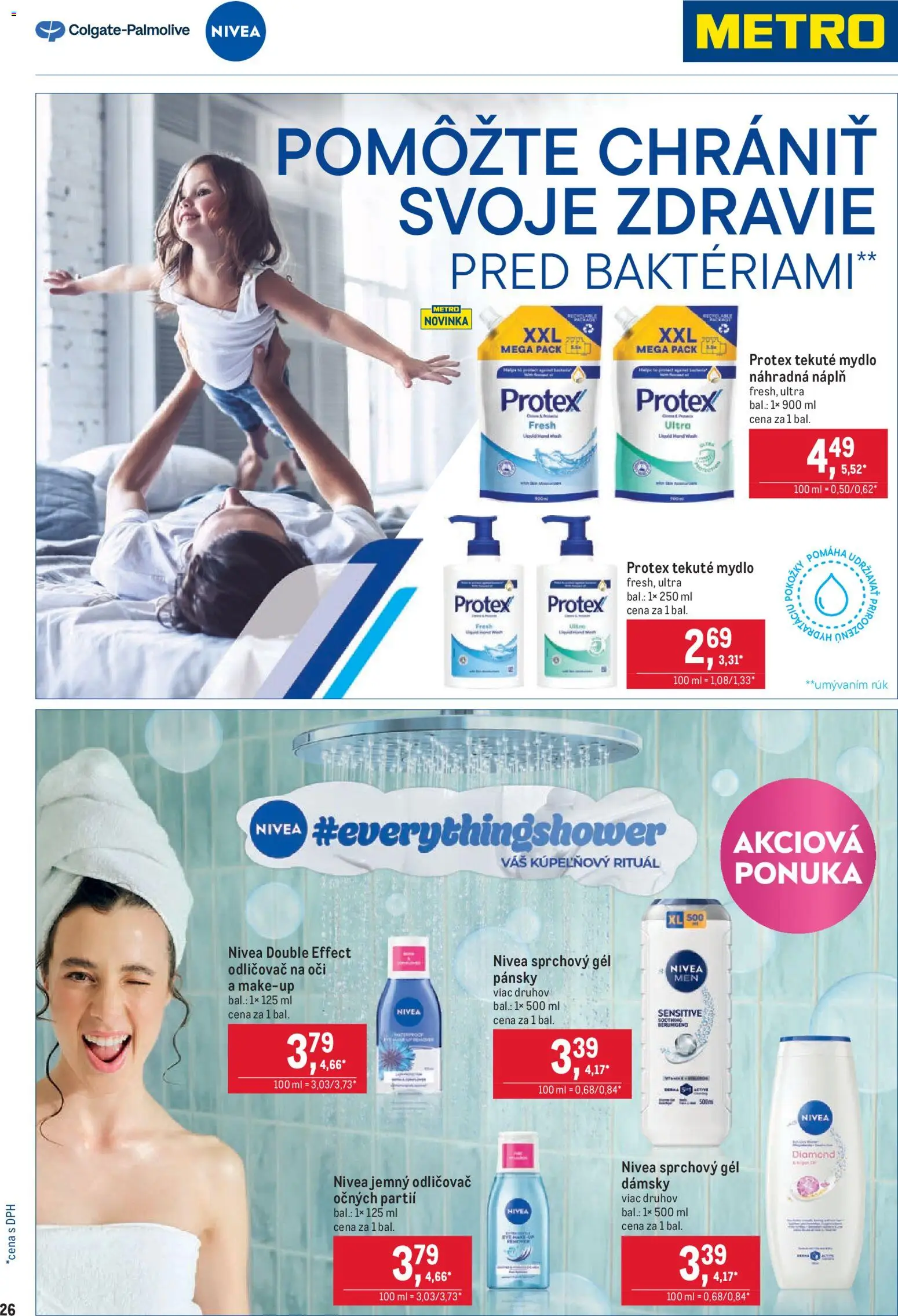 Nové Metro akcie – leták je platný od 26.08.2026 | Strana: 26 | Produkty: Nivea, Odličovač, Mydlo, Sprchový gél