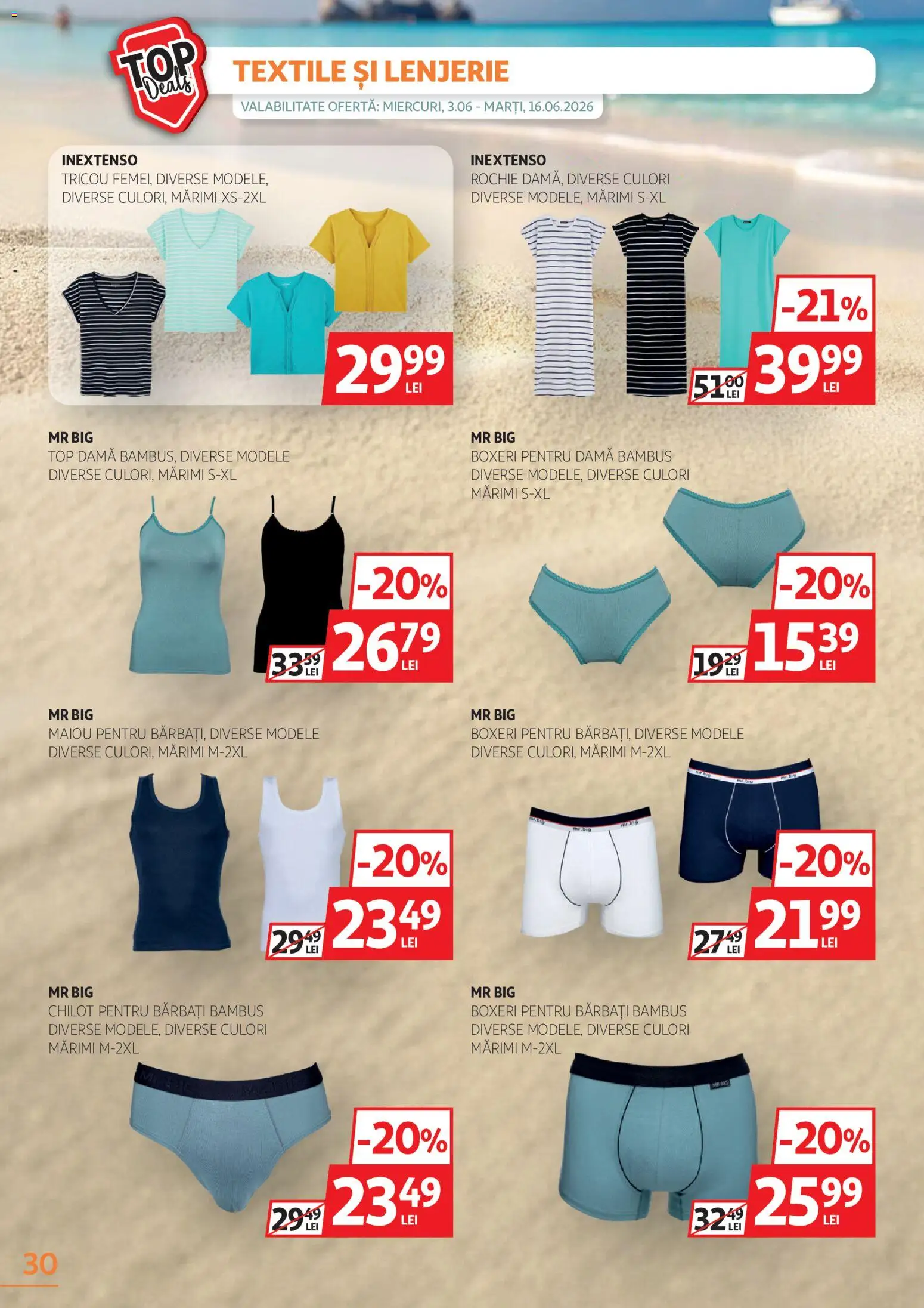 Noul catalog Auchan – valabil de la 03.06.2026 | Pagină: 30 | Produse: Rochie, Top, Maiou, Boxeri