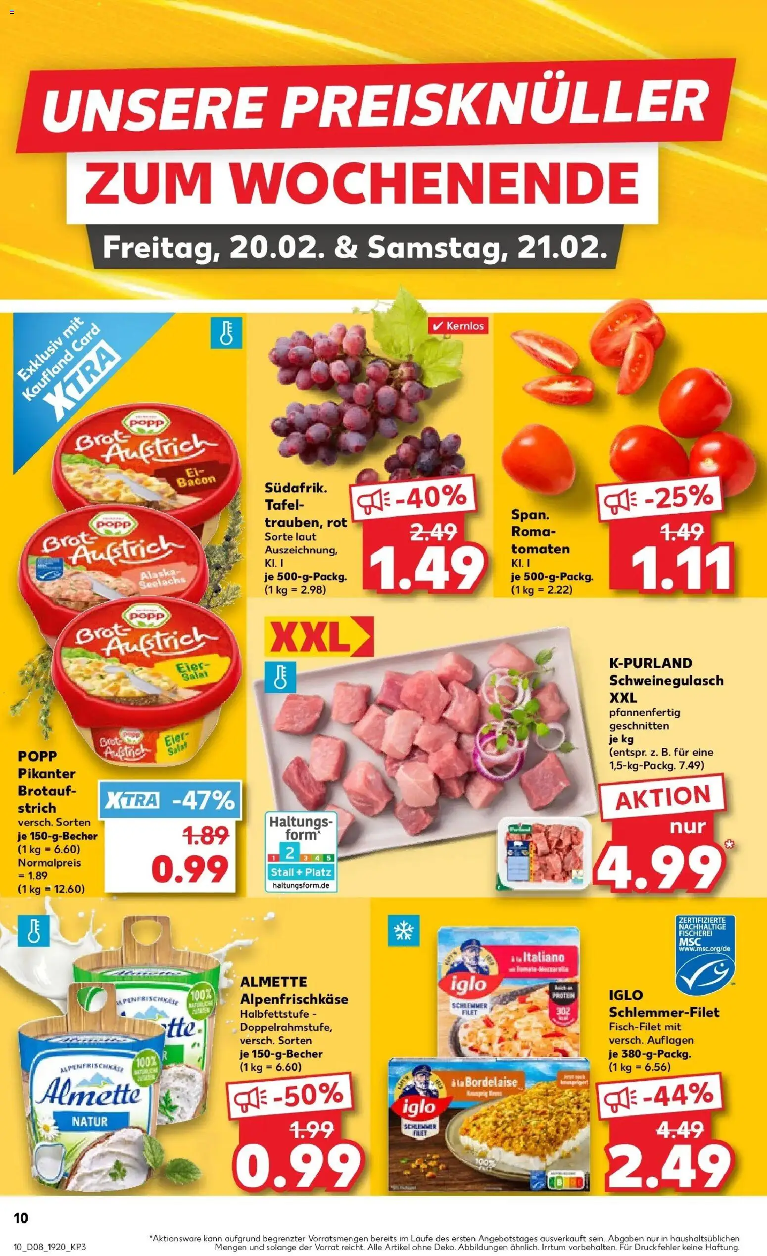 Kaufland prospekt Hermeskeil	 – gültig ab 19.02.2026 | Seite: 18 | Produkte: Schweinegulasch, Iglo, Brot, Salat