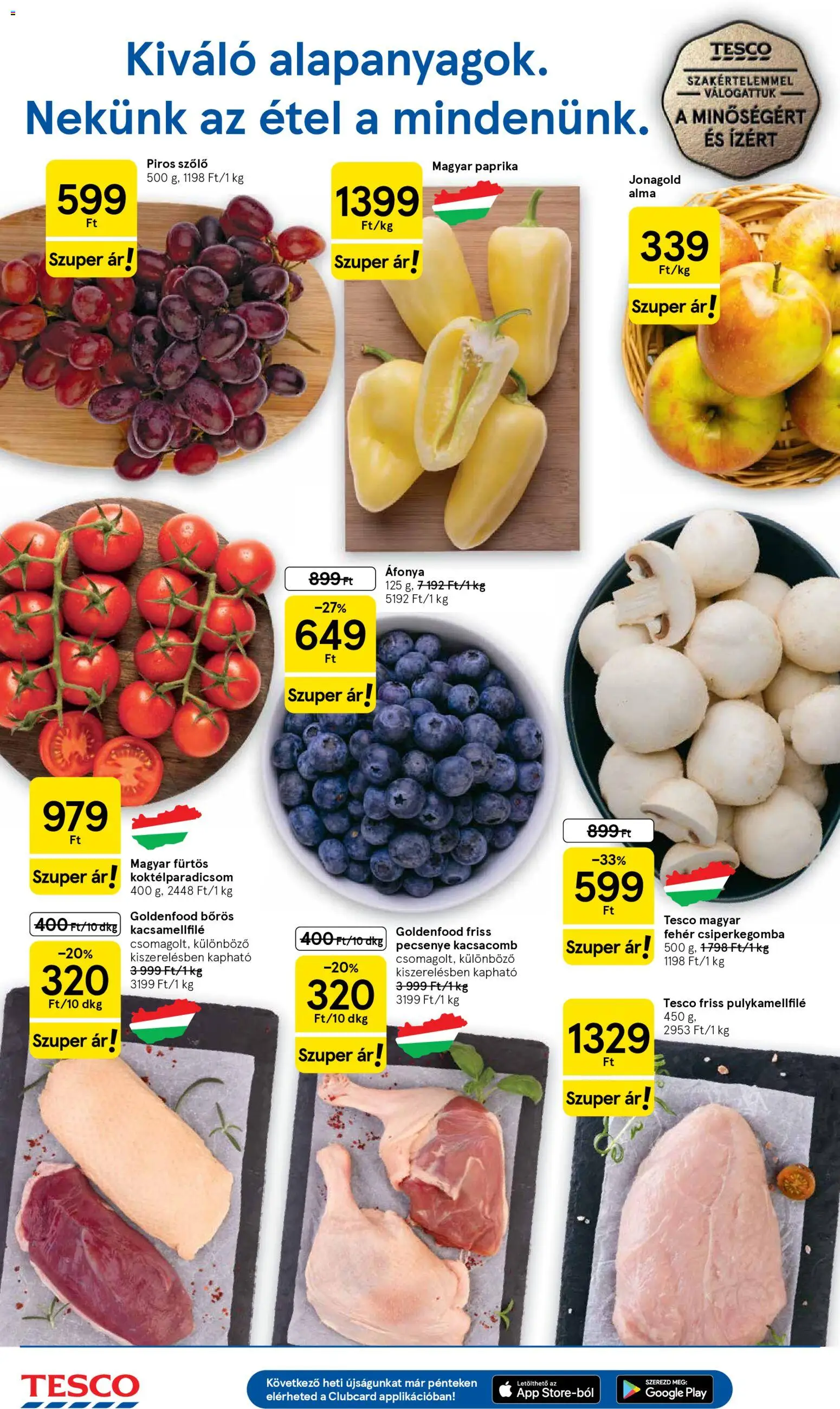 Tesco akciós ujság - amely érvényes a következő dátumtól: 16.04.2026 | Oldal: 2 | Termékek: Szőlő, Kacsacomb, Áfonya, Pulykamellfilé