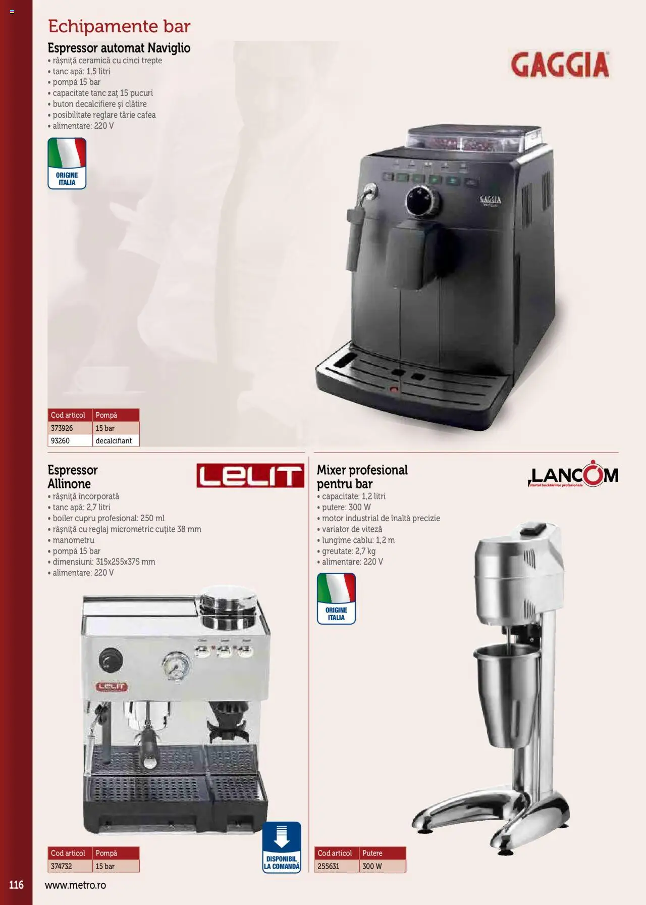 Noul catalog Metro – valabil de la 17.09.2025 | Pagină: 116 | Produse: Espressor, Boiler, Cablu, Mixer
