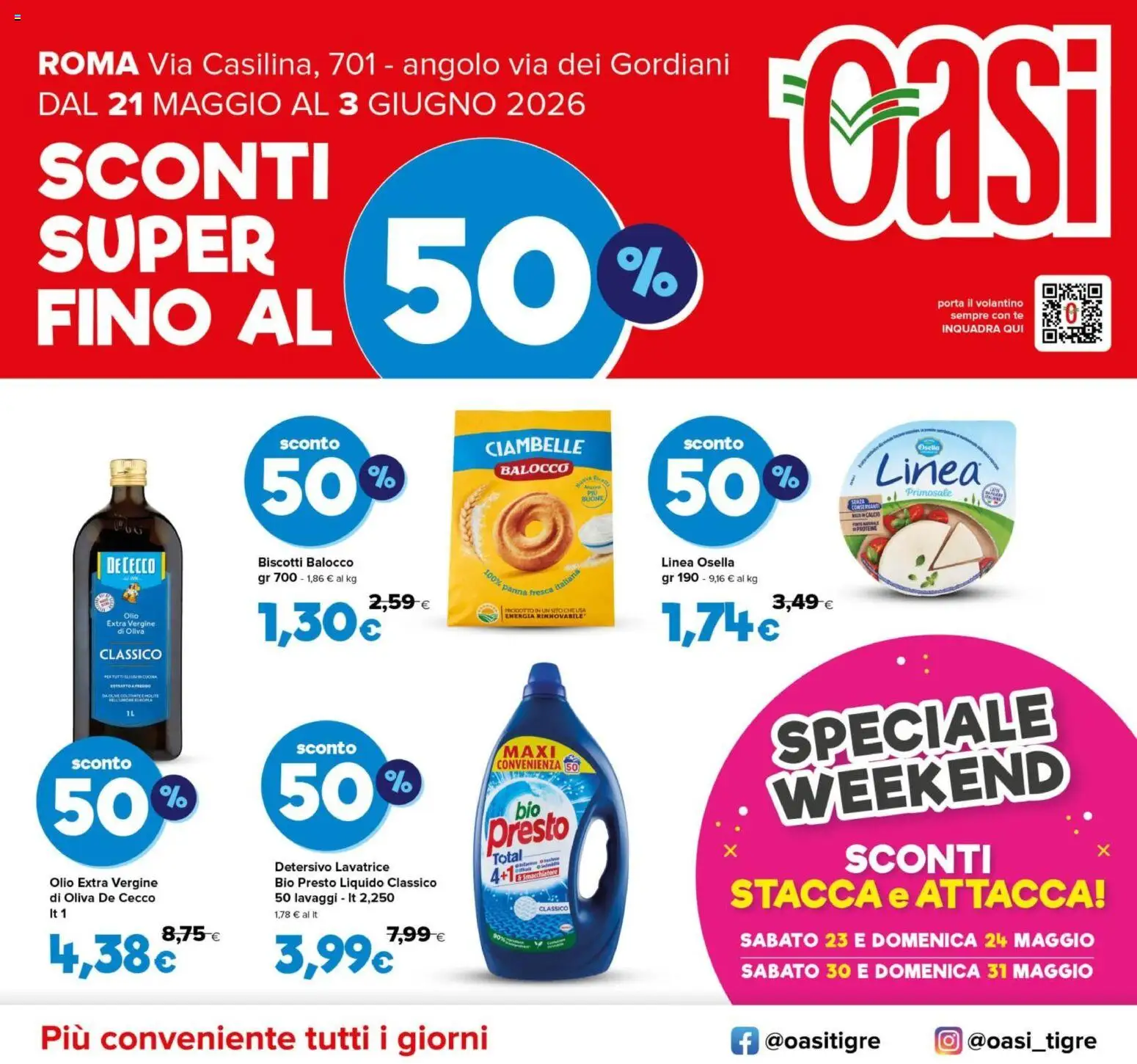 Volantino Oasi del 20.05.2026 | Pagina: 1 | Prodotti: Ciambelle, Smacchiatore, Biscotti, Lavatrice