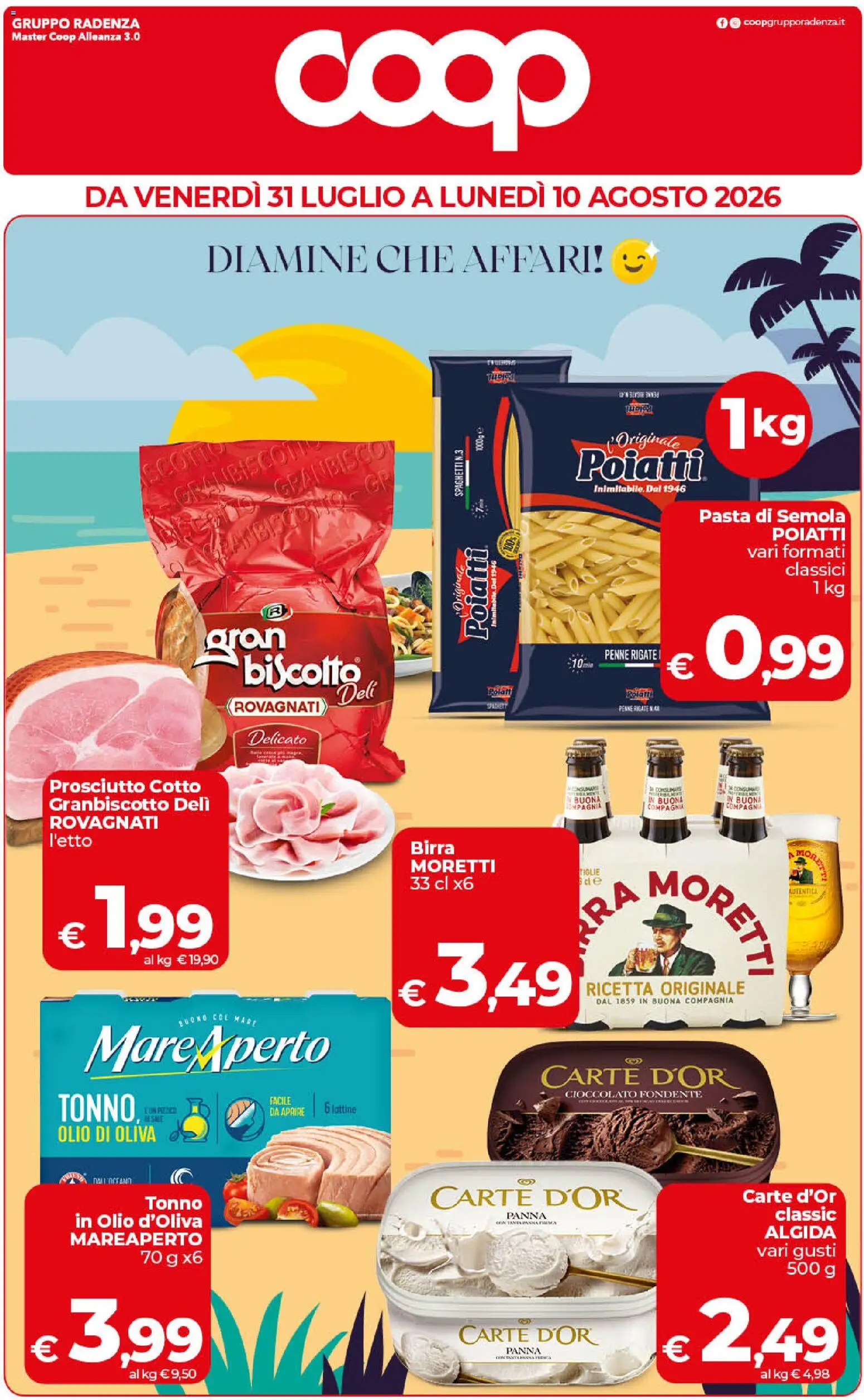 Volantino COOP del 31/07/2026 | Pagina: 1 | Prodotti: Panna, Prosciutto, Tonno, Olio di Oliva
