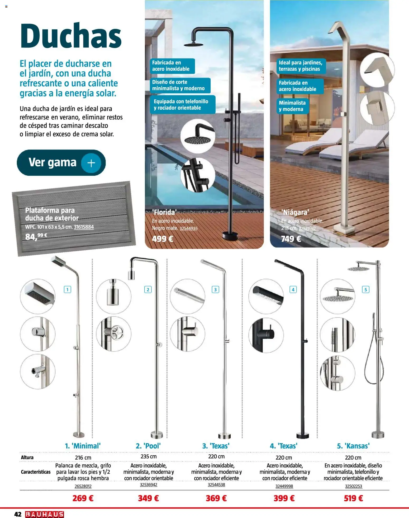 Bauhaus Piscinas 2026 │ válido desde el 01.06.2026 | Página: 42 | Productos: Crema, Ducha