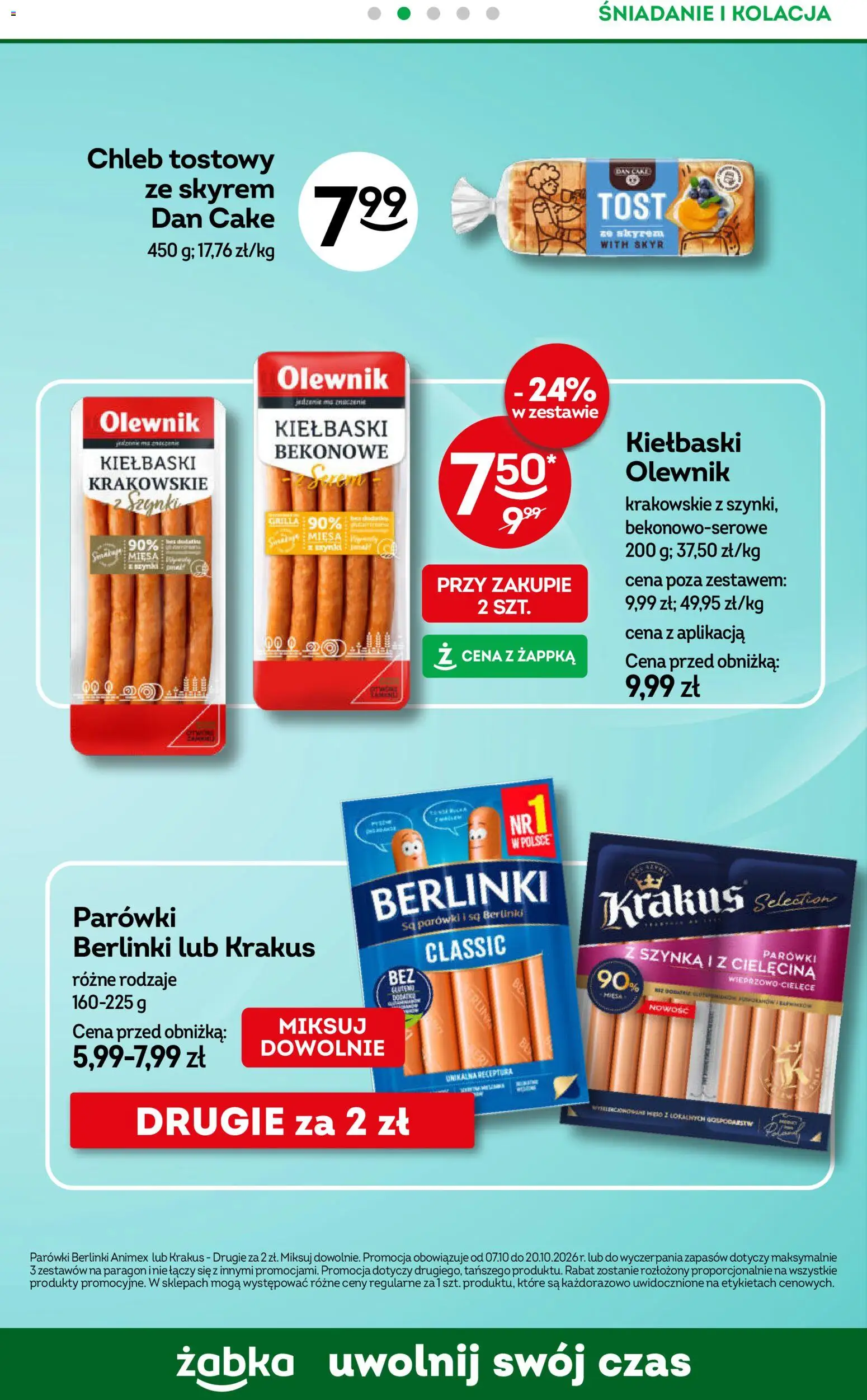 Żabka gazetka - Codzienne produkty od 07.10.2026 | Strona: 13 | Produkty: Chleb tostowy, Parówki, Kiełbaski, Berlinki