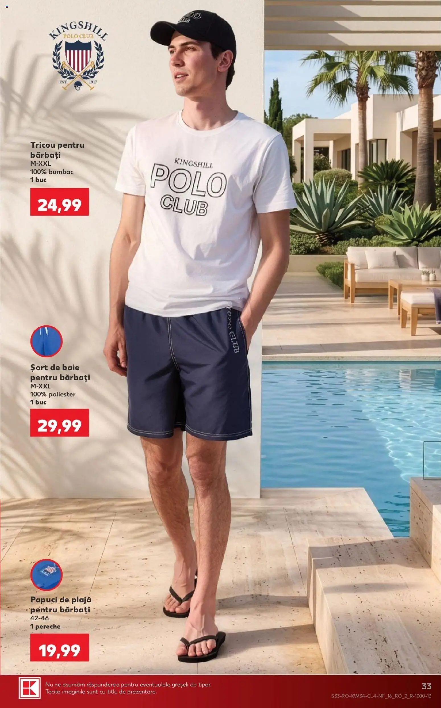 Noul catalog Kaufland – valabil de la 19.08.2026 | Pagină: 33 | Produse: Șort, Șort de baie, Tricou pentru barbati, Papuci