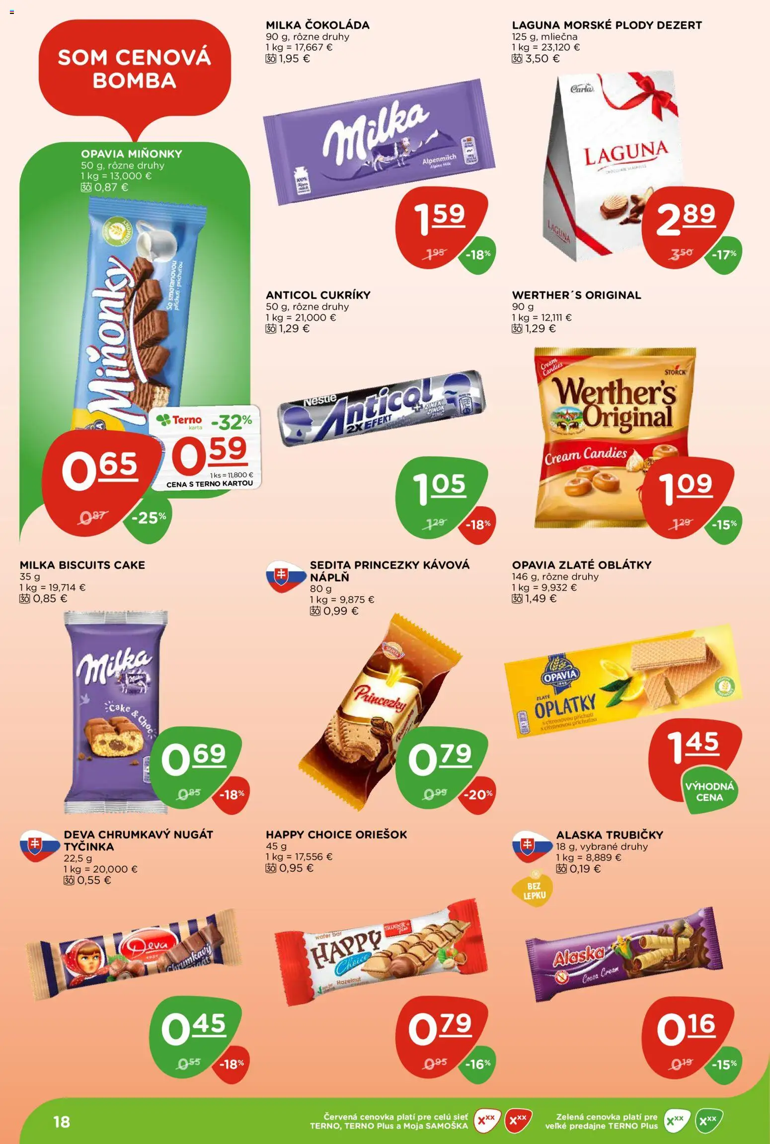 Nové Terno akcie – leták je platný od 03.09.2026 | Strana: 18 | Produkty: Čokoláda, Oblátky, Morské plody, Dezert