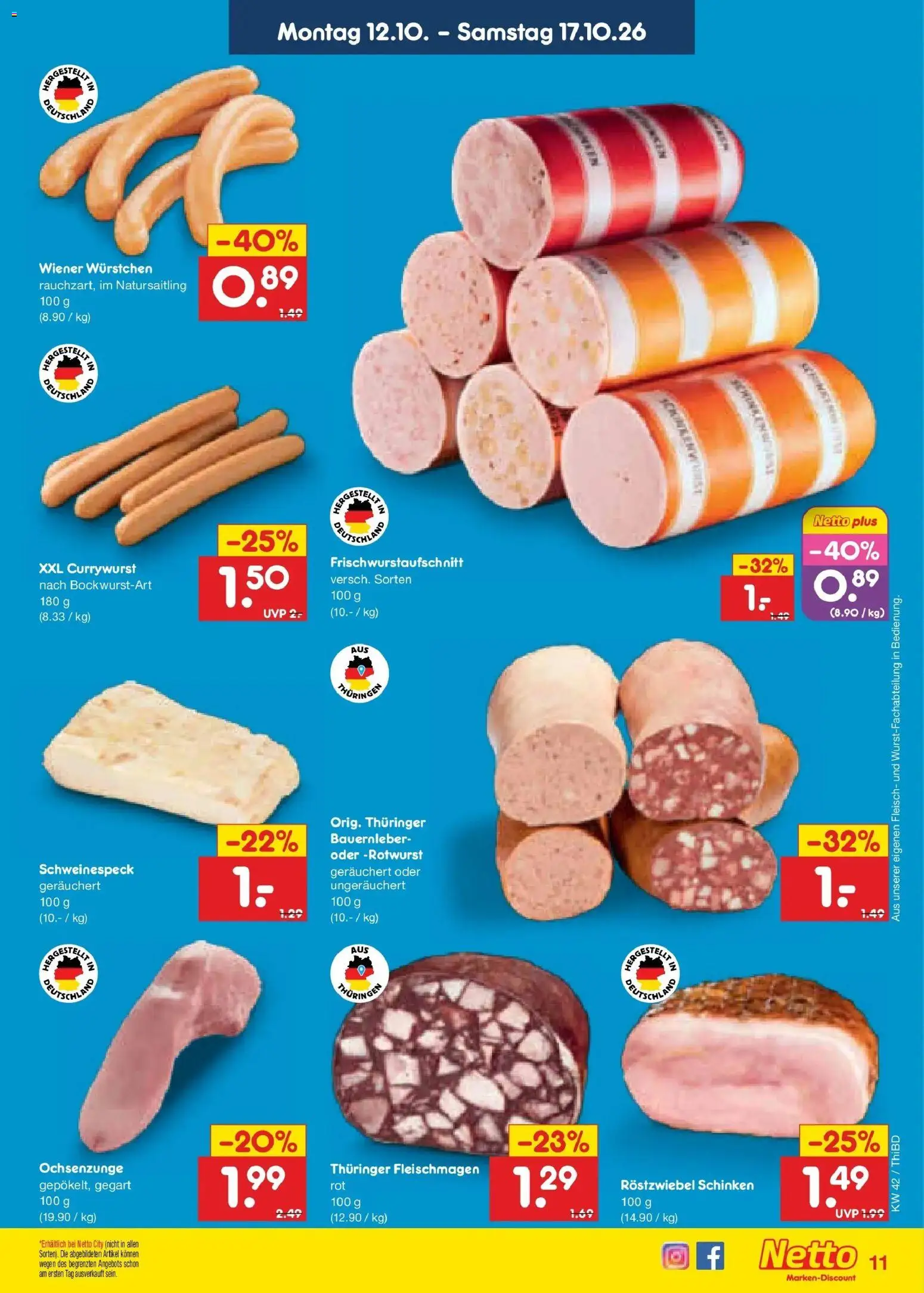 Netto Marken-Discount Prospekt Thiendorf – gültig ab 12.10.2026 | Seite: 13 | Produkte: Wiener wurstchen, Schinken, Fleisch