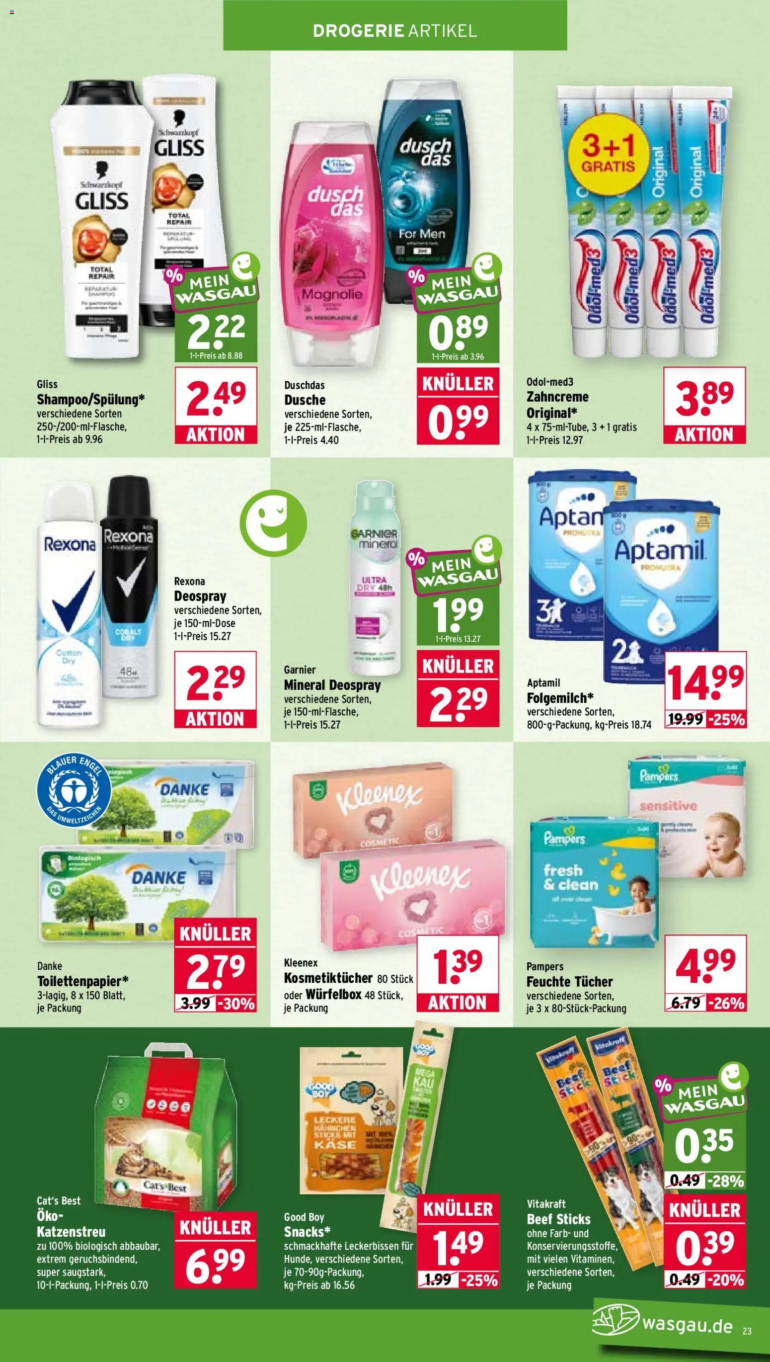 Wasgau Prospekt – gültig ab 14.09.2026 | Seite: 23 | Produkte: Käse, Dusche, Duschdas, Deospray