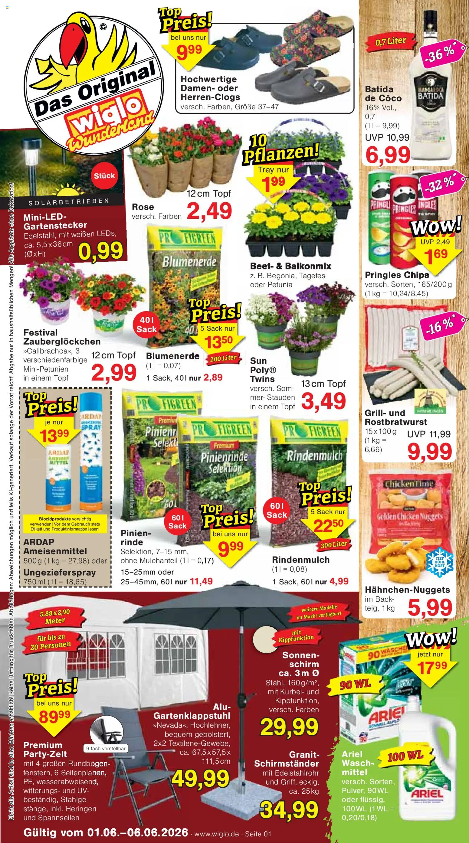 Wiglo Wunderland Prospekt – gültig ab 01.06.2026 | Seite: 1 | Produkte: Rindenmulch, Grill, Ariel, Blumenerde