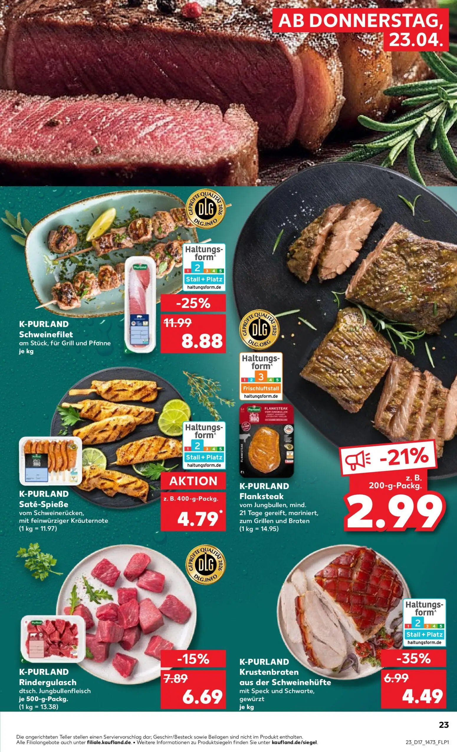 Kaufland Prospekt – gültig ab 23.04.2026 | Seite: 23 | Produkte: Grill, Rindergulasch, Krustenbraten, Steak