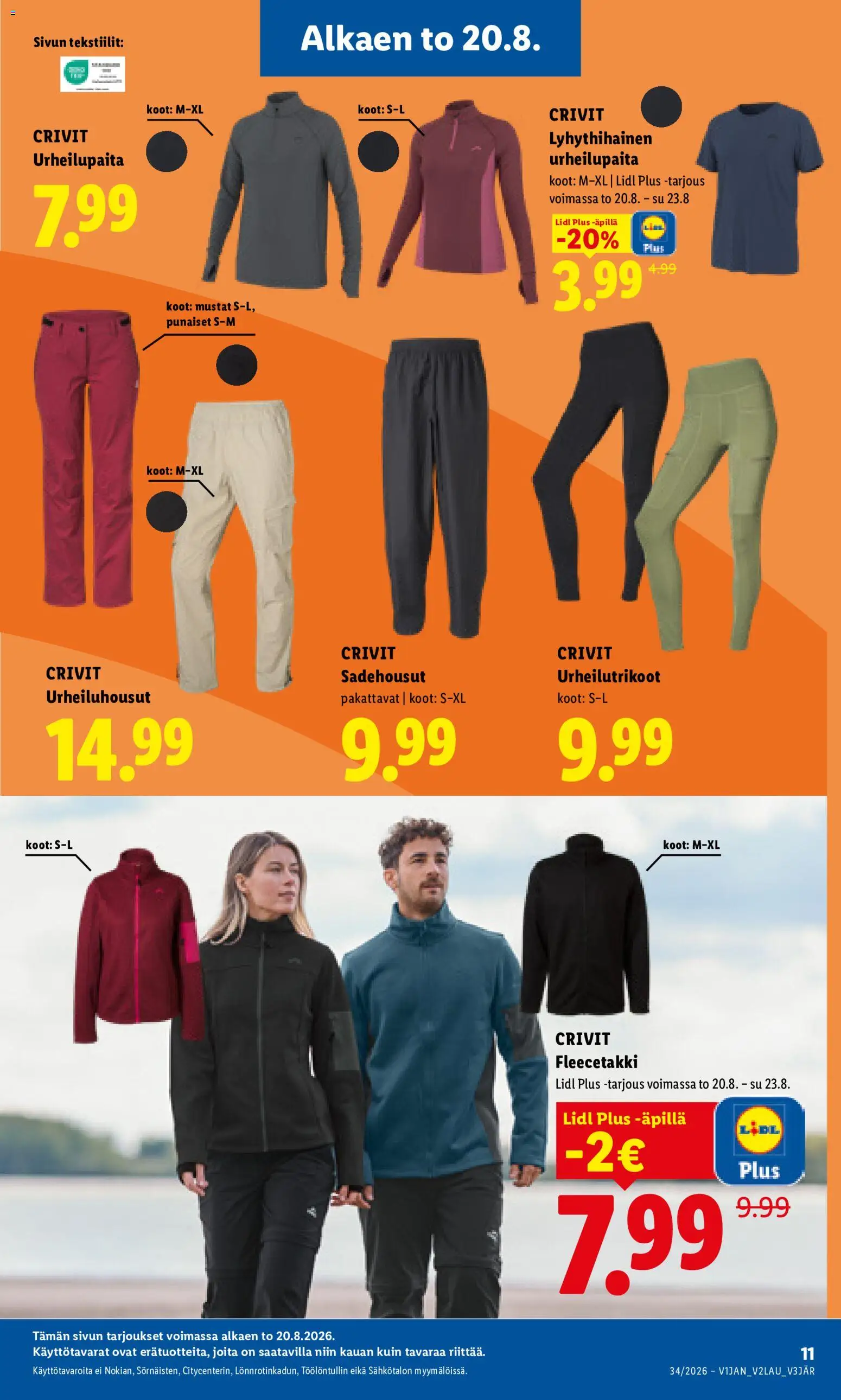 Lidl tarjoukset - Tampere – voimassa 20/08/2026 alkaen | Sivu: 13 | Tuotteet: Sadehousut
