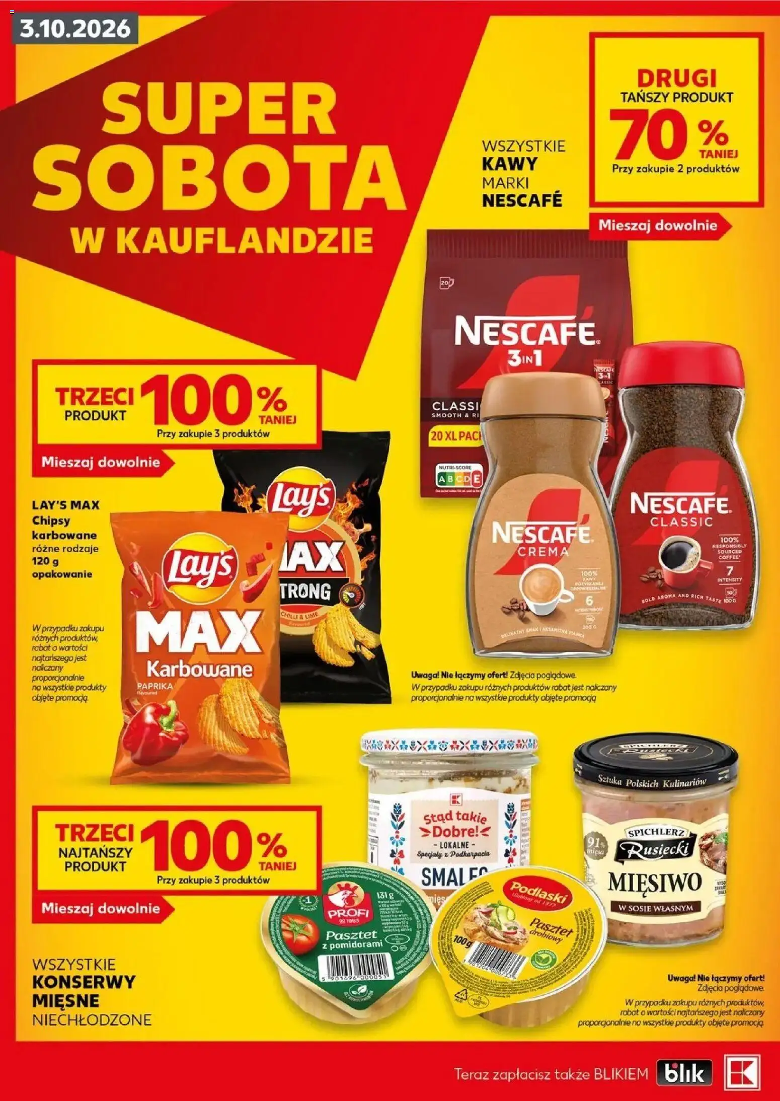 Kaufland gazetka - Super sobota od 03.10.2026 - od jutra PDF | Strona: 2 | Produkty: Chipsy, Nescafe, Pasztet, Kawa