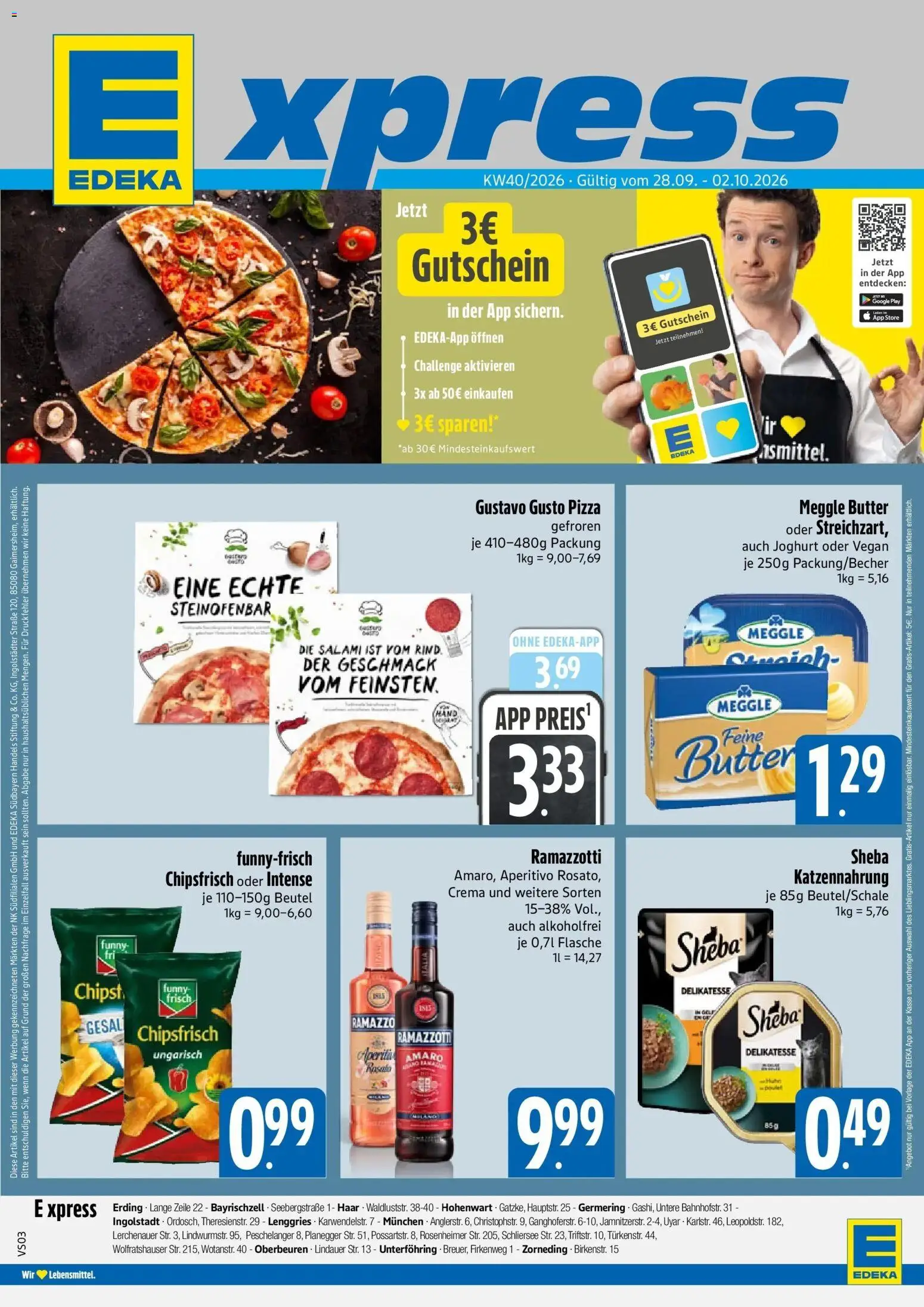 E xpress Prospekt München – gültig ab 28.09.2026 | Seite: 1 | Produkte: Butter, Salami, Pizza, Ramazzotti