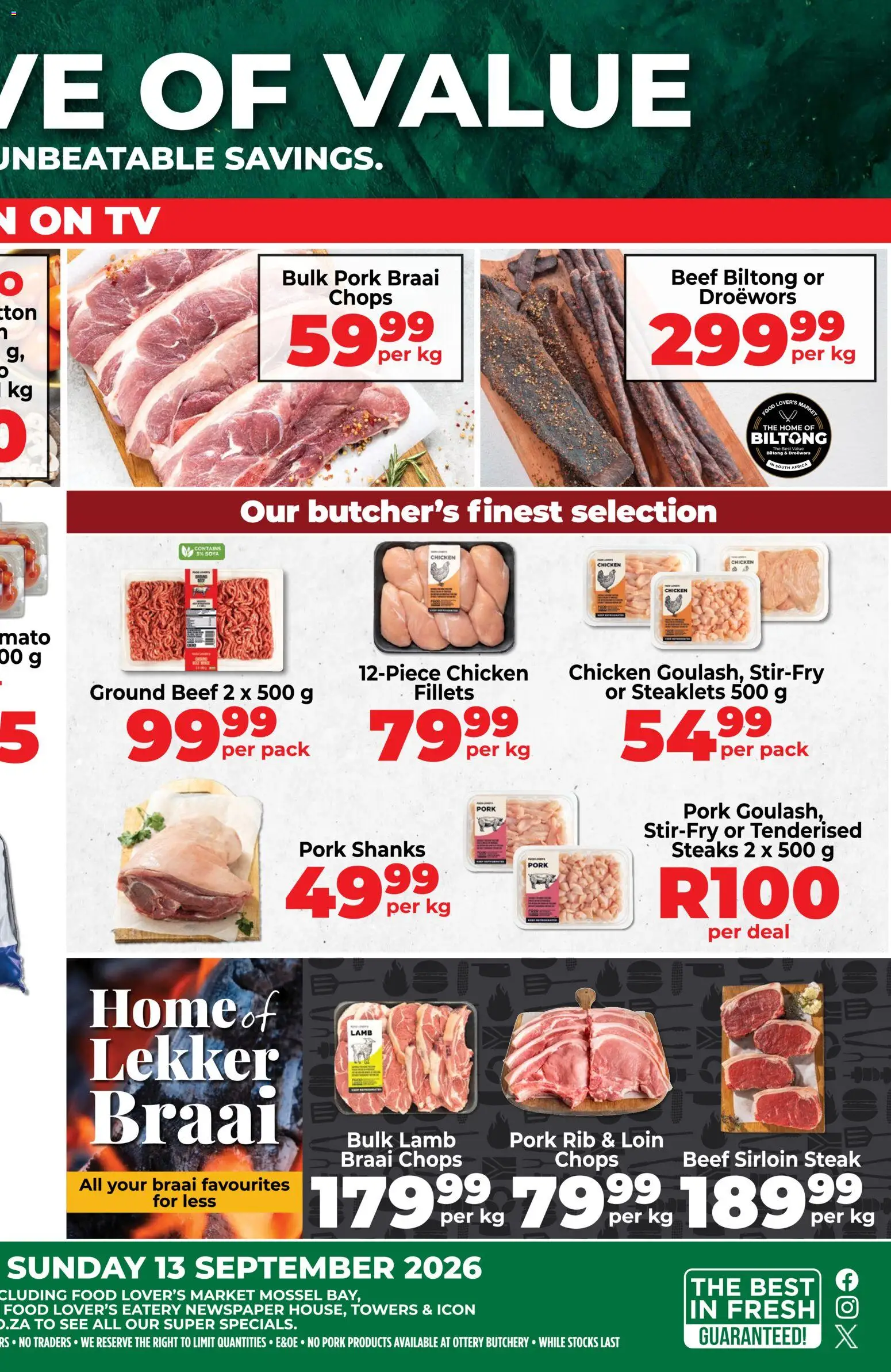 New Food Lover's Market catalogue – valid from 07/09/2026 | Page: 2 | Products: TV, Steak, Chicken, Beef