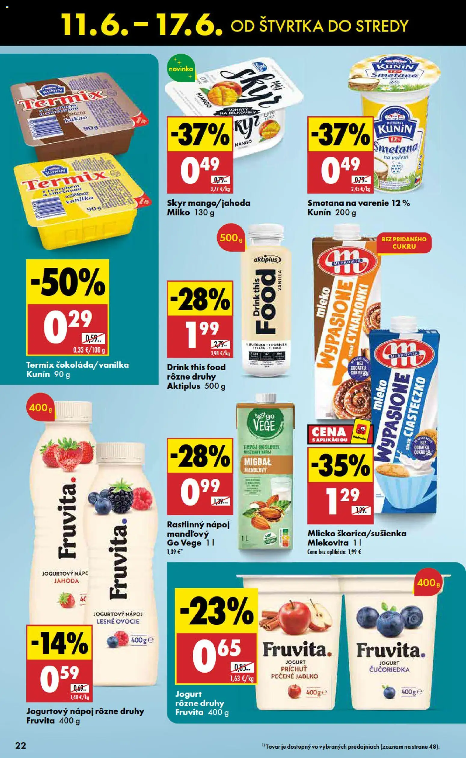 Nové Biedronka akcie – leták je platný od 11.06.2026 | Strana: 22 | Produkty: Mlieko, Jogurt, Smotana, Ovocie