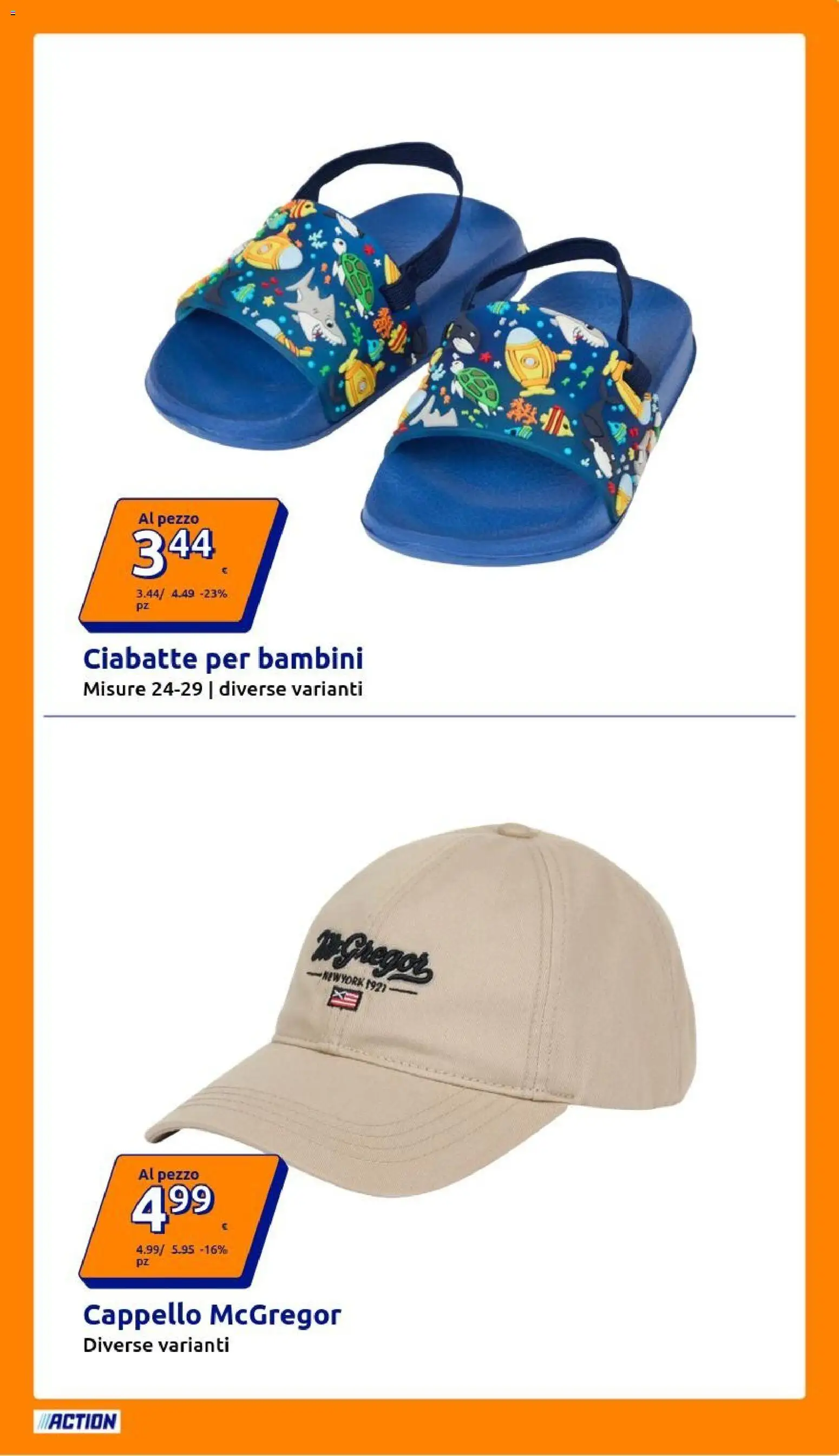 Volantino Action del 29/07/2026 | Pagina: 19 | Prodotti: Ciabatte, Cappello