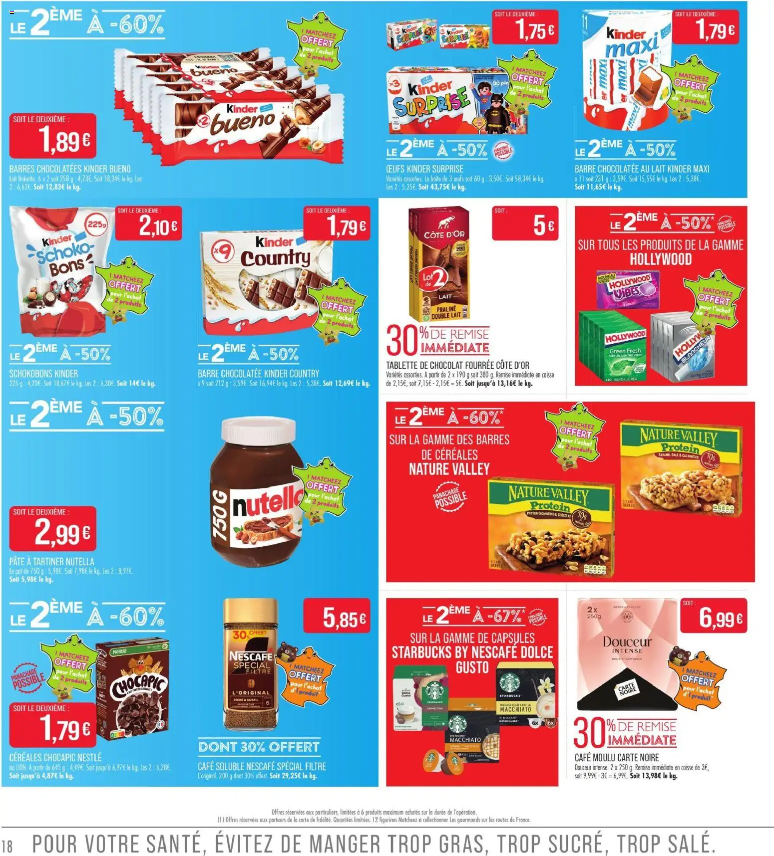 {H1} | Page: 18 | Produits: Chocapic, Cappuccino, Kinder maxi, Cacahuètes