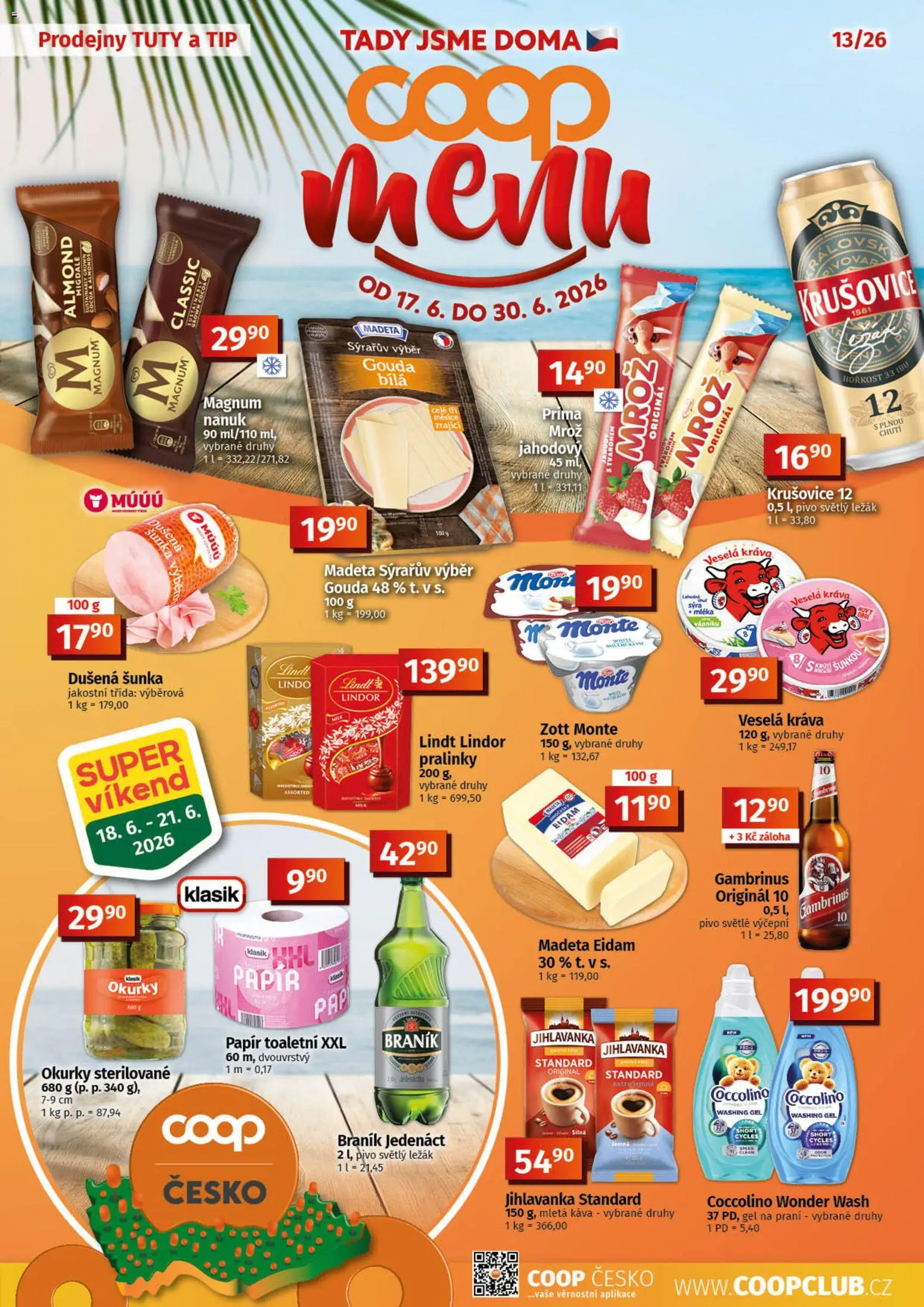 Konzum leták od 17.06.2026 | Strana: 1 | Produkty: Lindt, Eidam, Krušovice, Mletá káva
