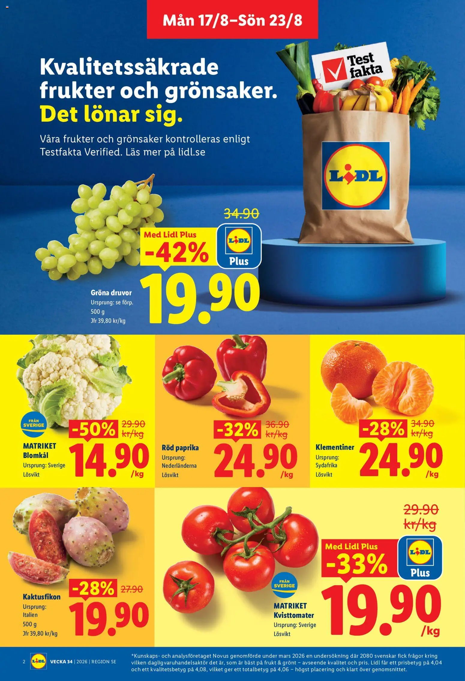 Lidl reklamblad aktuell från 17/08/2026 | Sida: 2 | Produkter: Frukt, Blomkål, Grönsaker, Röd paprika