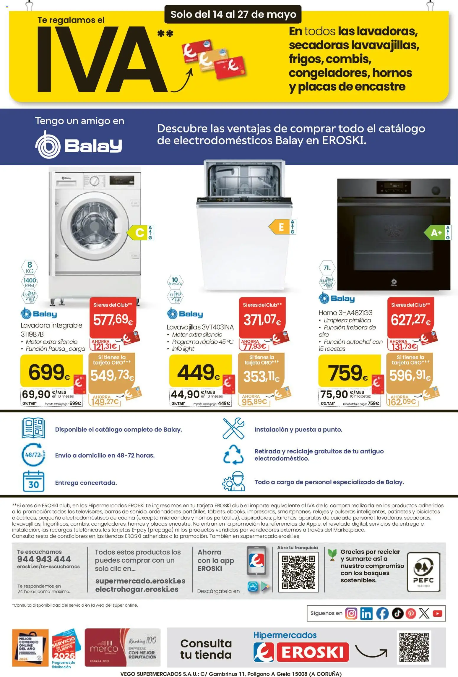 Eroski Te regalamos el IVA  │ válido desde el 14.05.2026 | Página: 14 | Productos: Lavadora, Horno, Cocina, Lavavajillas
