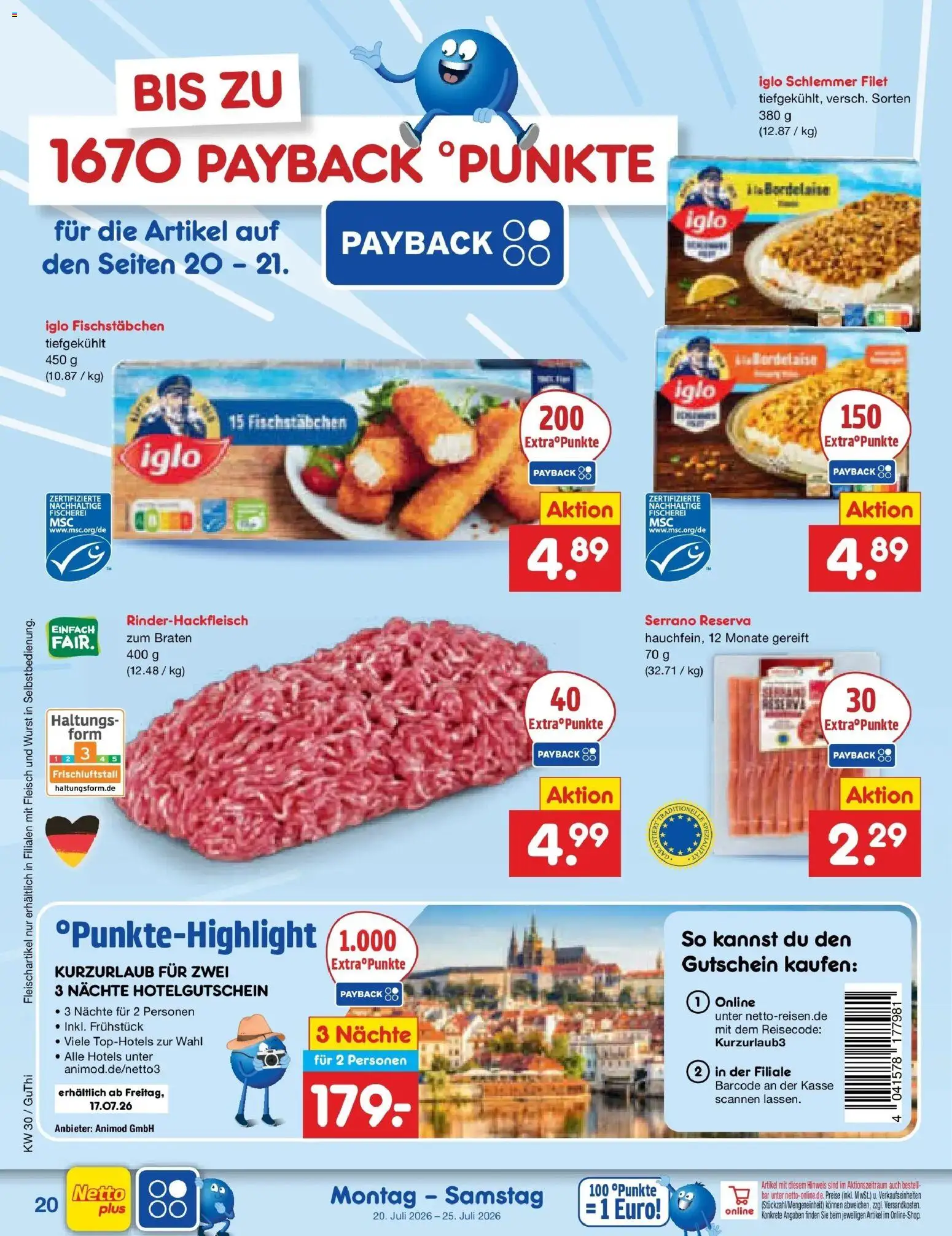 Netto Marken-Discount Prospekt Augustusburg – gültig ab 20.07.2026 | Seite: 36 | Produkte: Iglo, Fischstabchen, Wurst, Fleisch
